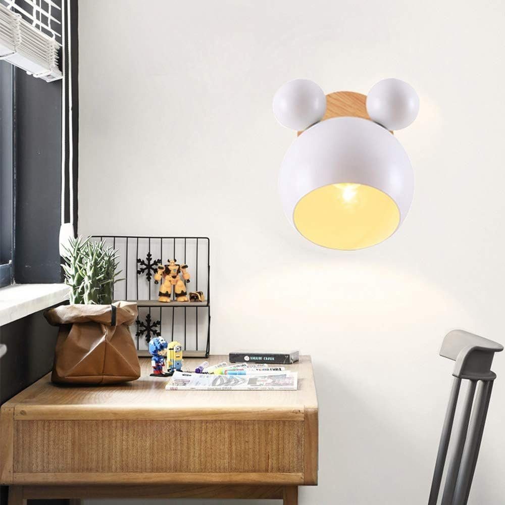 DOPWii Kinder Nachttischlampe,Verstellbar Wandleuchte Wandlampe,E27 Wandleuchte,Holz Weiss