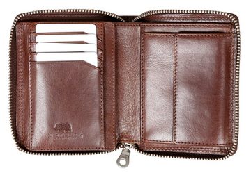 Brown Bear Geldbörse Classic 8009 umlaufender Reißverschluss Unisex Echtleder, 8 Kartenfächer Sichtfach RFID Schutz Farbe Braun