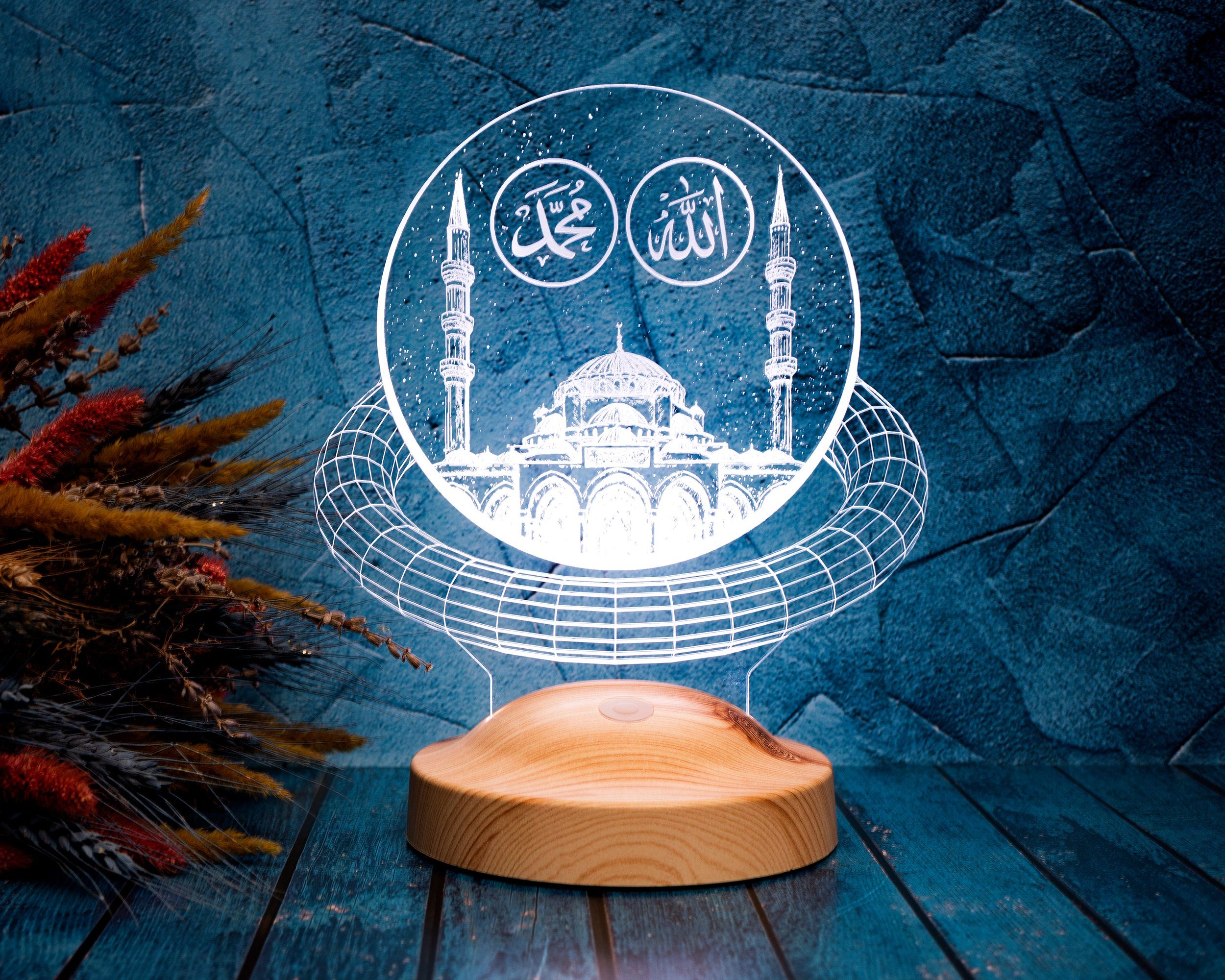 Moschee Deko Nachtlicht LED Allah Eid-Dekoration Islamisches für Kalligraphie, Leuchte Muslimischen Freund, 7 integriert, Islamistische Farben fest Geschenkelampe Nachttischlampe Geschenk