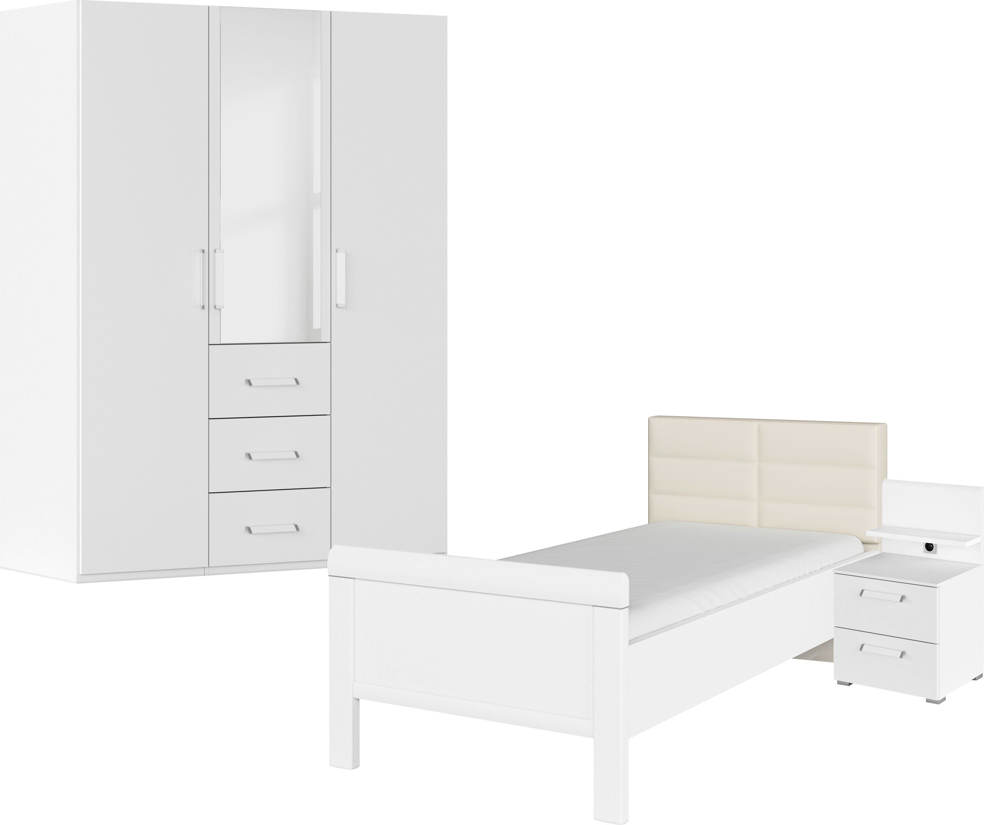 rauch Schlafzimmer-Set Komplettschlafzimmer Schlafzimmer EVELYN, (Set, 3-tlg., inkl. SOFT-CLOSE-FUNKTION), Schrank und Bett in 2 Breiten, Nachttisch mit Paneel MADE IN GERMANY