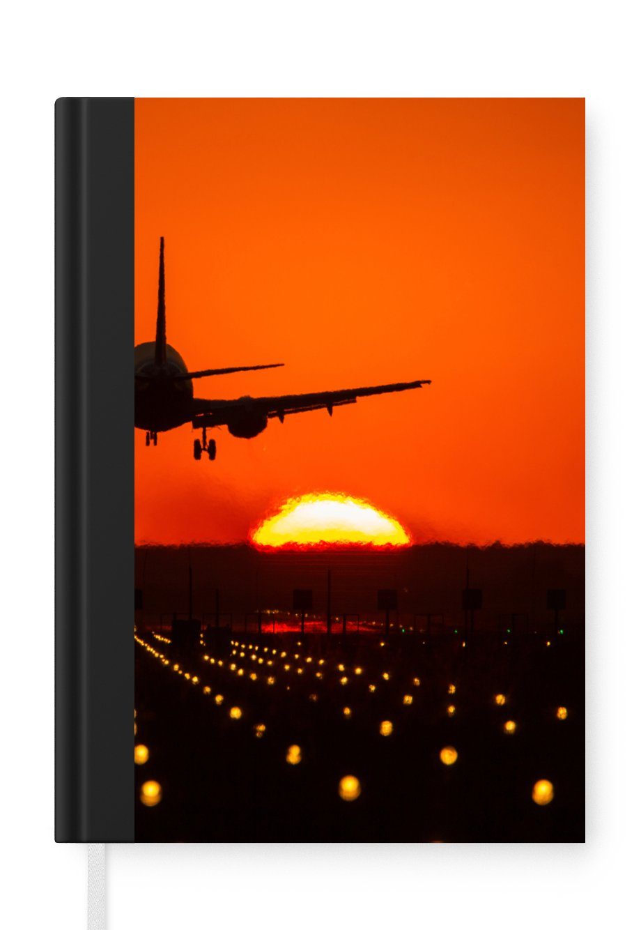 MuchoWow Notizbuch Sonnenuntergang - Flugzeug - Orange - Sonne, Journal, Merkzettel, Tagebuch, Notizheft, A5, 98 Seiten, Haushaltsbuch