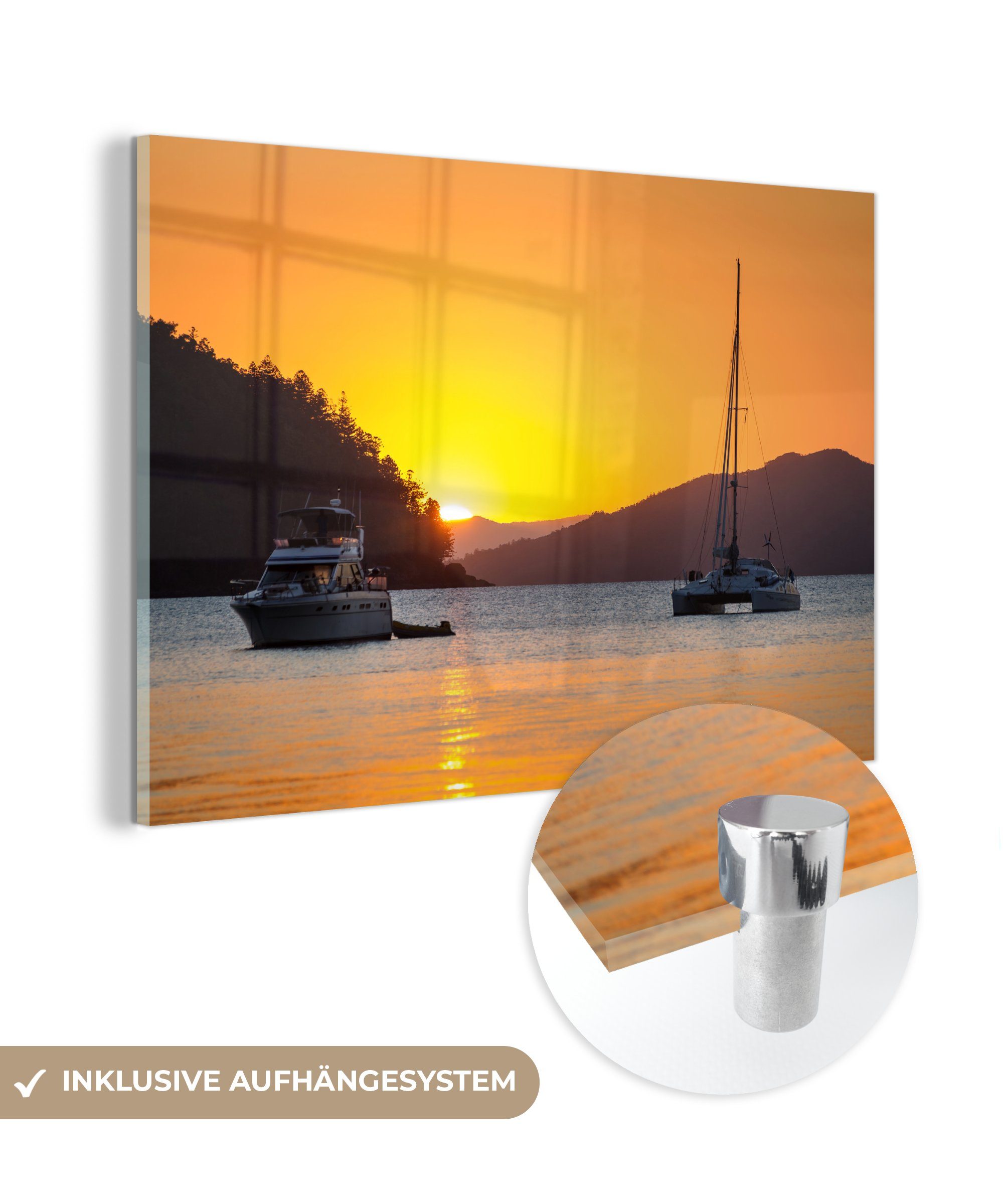 Islands der Whitsunday Acrylglasbild vor der & Wohnzimmer Boote St), vor Acrylglasbilder (1 Schlafzimmer Anker, Küste MuchoWow