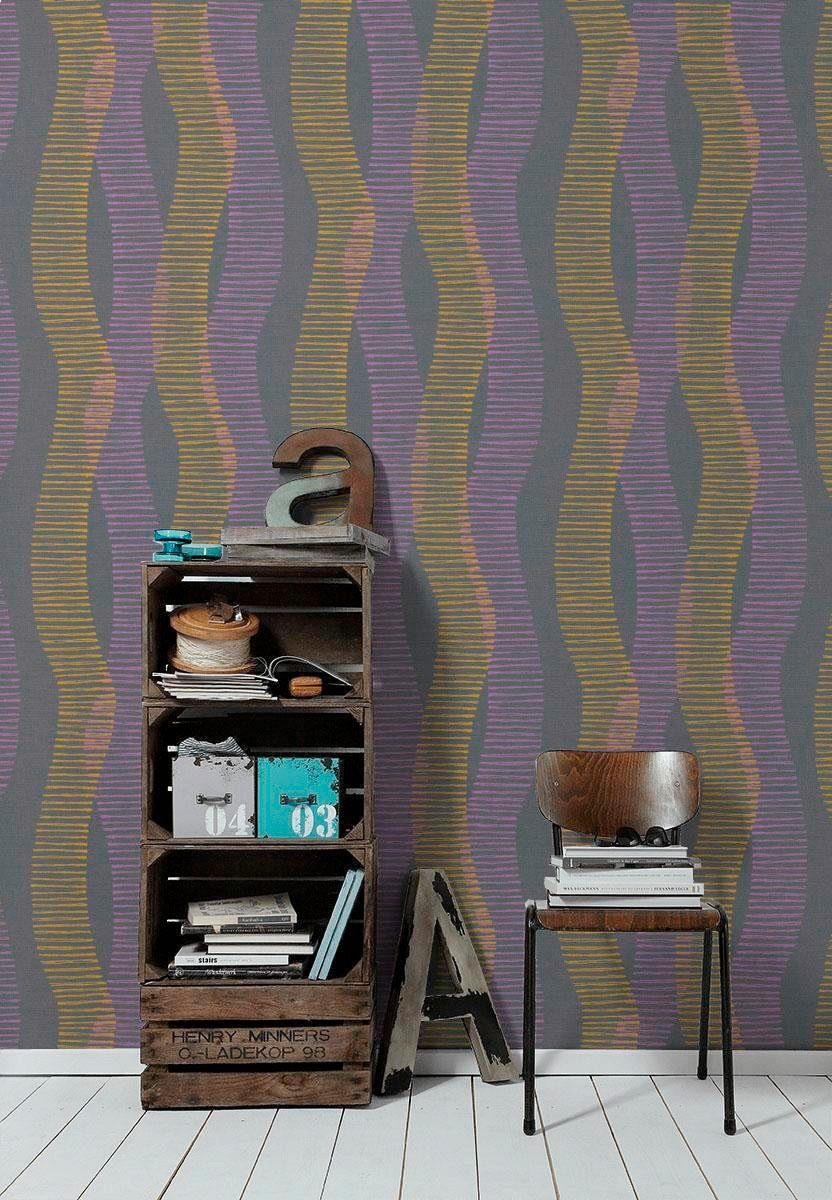 A.S. Création living walls Vliestapete Style, gelb/lila/dunkelgrau grafisch geometrisch, Linen