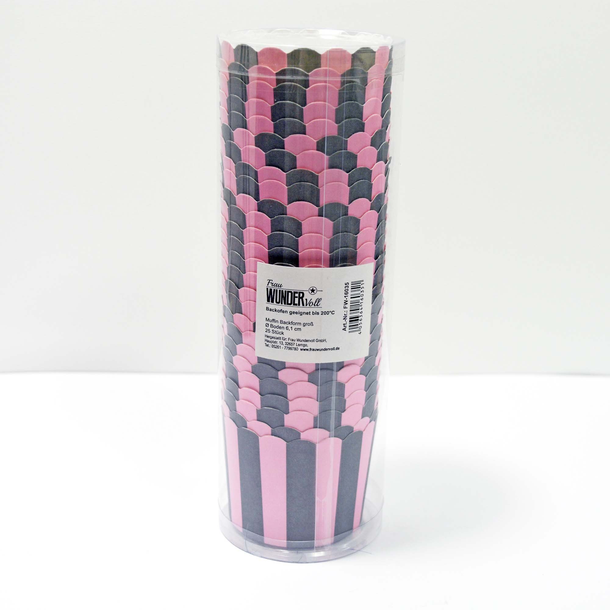 Frau WUNDERVoll Muffinform Muffin (25-tlg) cm, Streifen, rosa-graue 6,1 Backformenk, groß Durchmesser