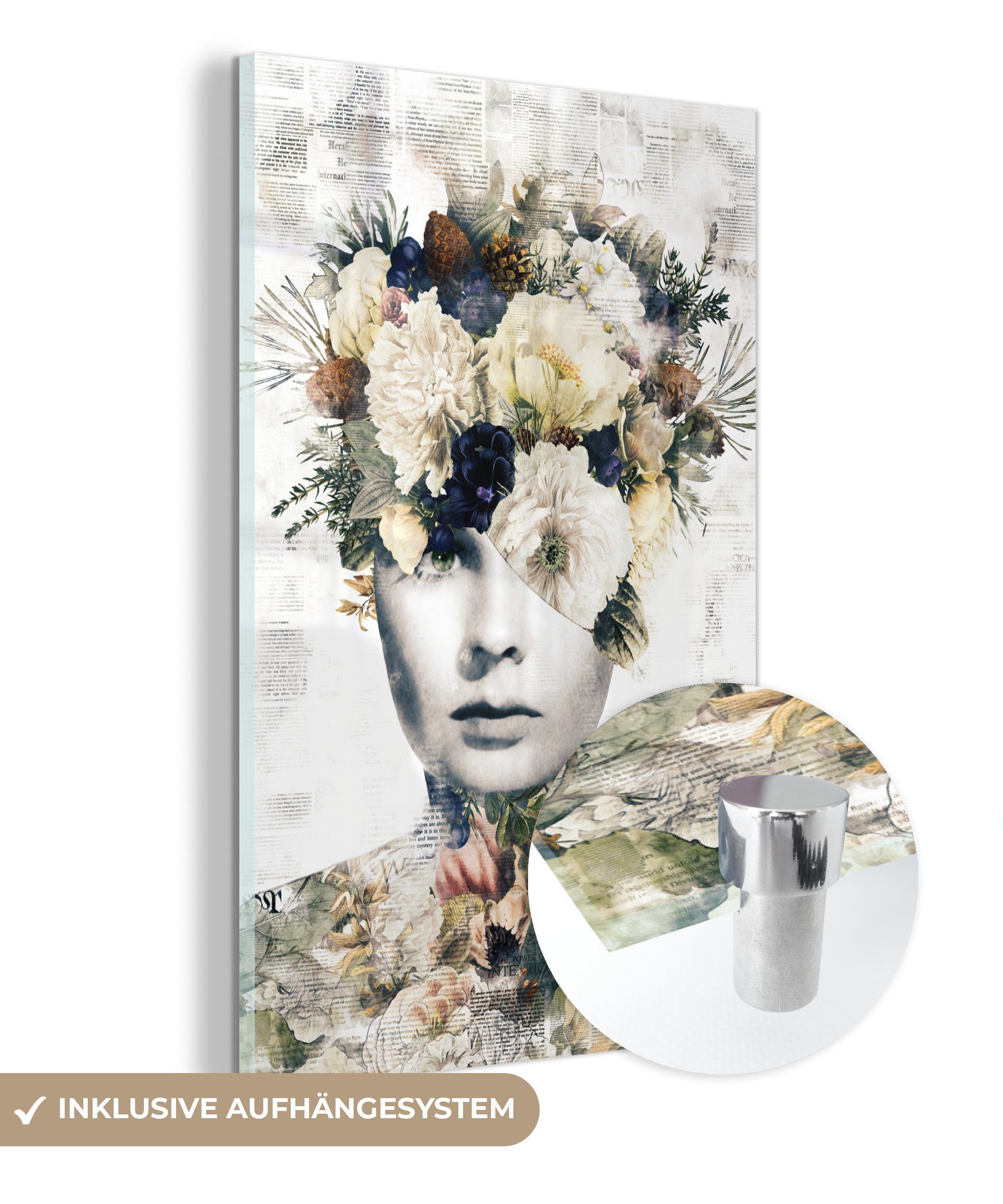 MuchoWow Acrylglasbild Frau - Blume Glas Scherben, Wandbild - Glas - Bilder auf Wanddekoration - Foto St), (1 - auf Glasbilder