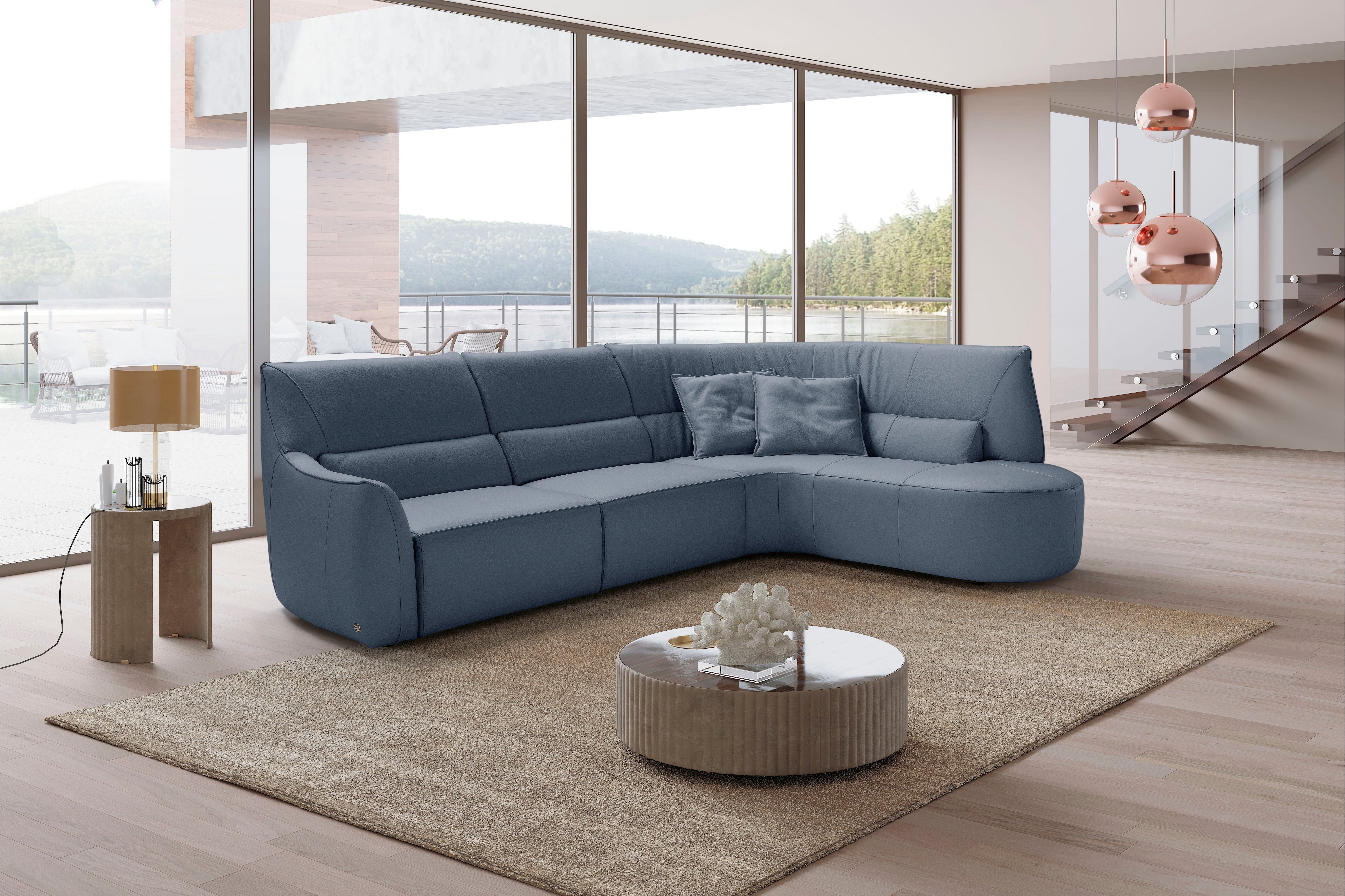 Egoitaliano Ecksofa Puffy, extravagant & edel, Retro Designsofa, hoher Sitzkomfort, L-Form, mit Ottomane, wahlweise mit und ohne elektrischer Relaxfunktion