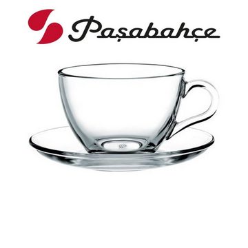 Pasabahce Gläser-Set Basic 97948, Glas, Set aus 6 Pasabahce Aqua Kaffeetassen und dazugehörigen Untertassen