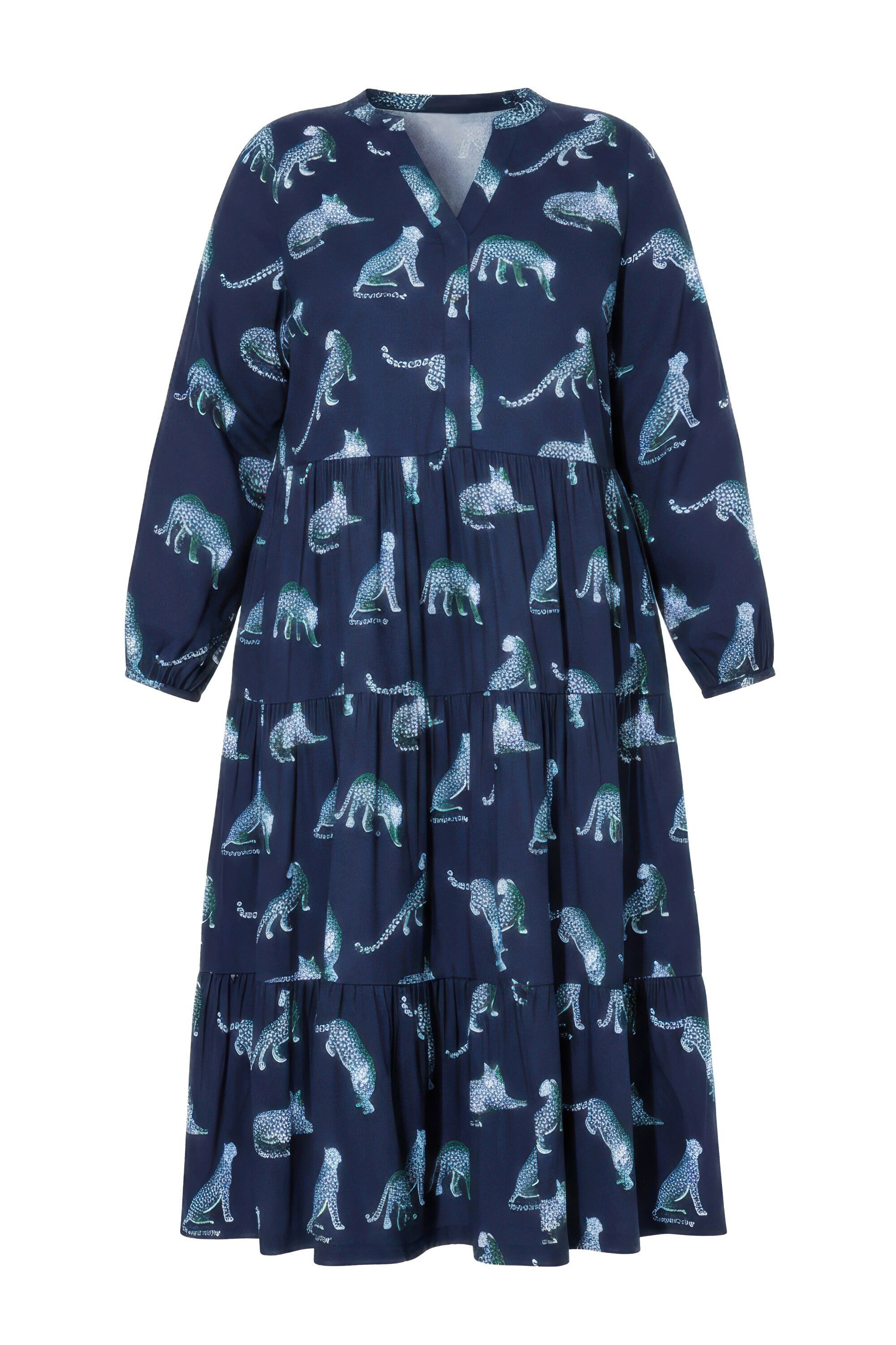 Studio Untold Maxikleid Maxikleid Leoparden V-Ausschnitt Volants