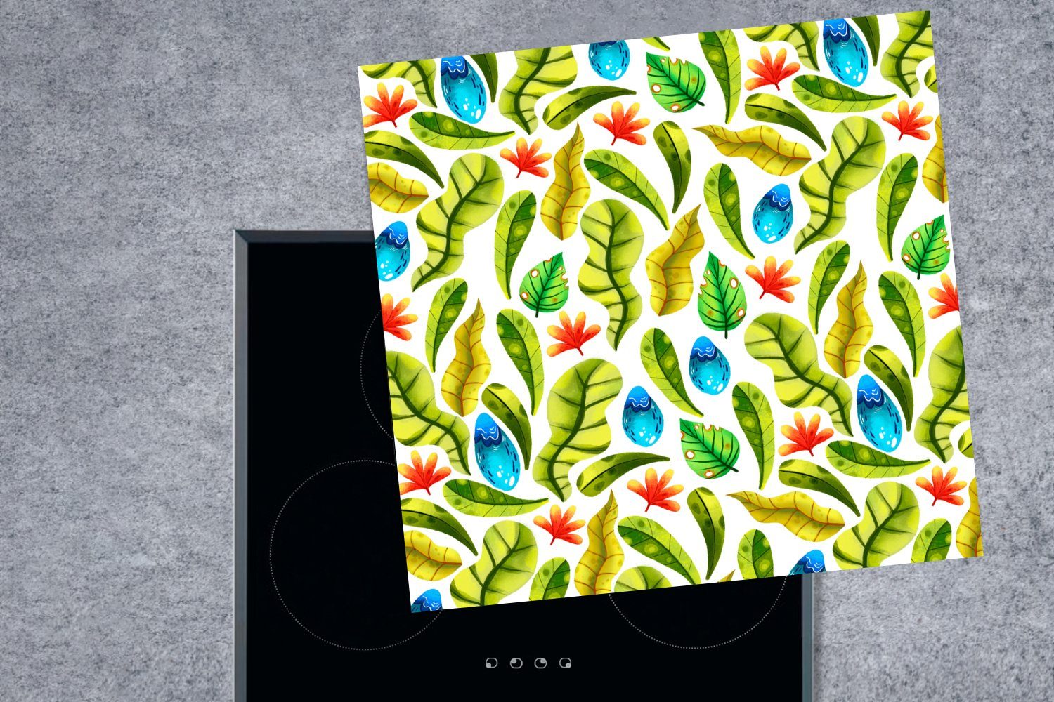 MuchoWow Herdblende-/Abdeckplatte Blumen Dschungel - tlg), cm, Ceranfeldabdeckung, für 78x78 (1 Vinyl, Arbeitsplatte küche - Blätter