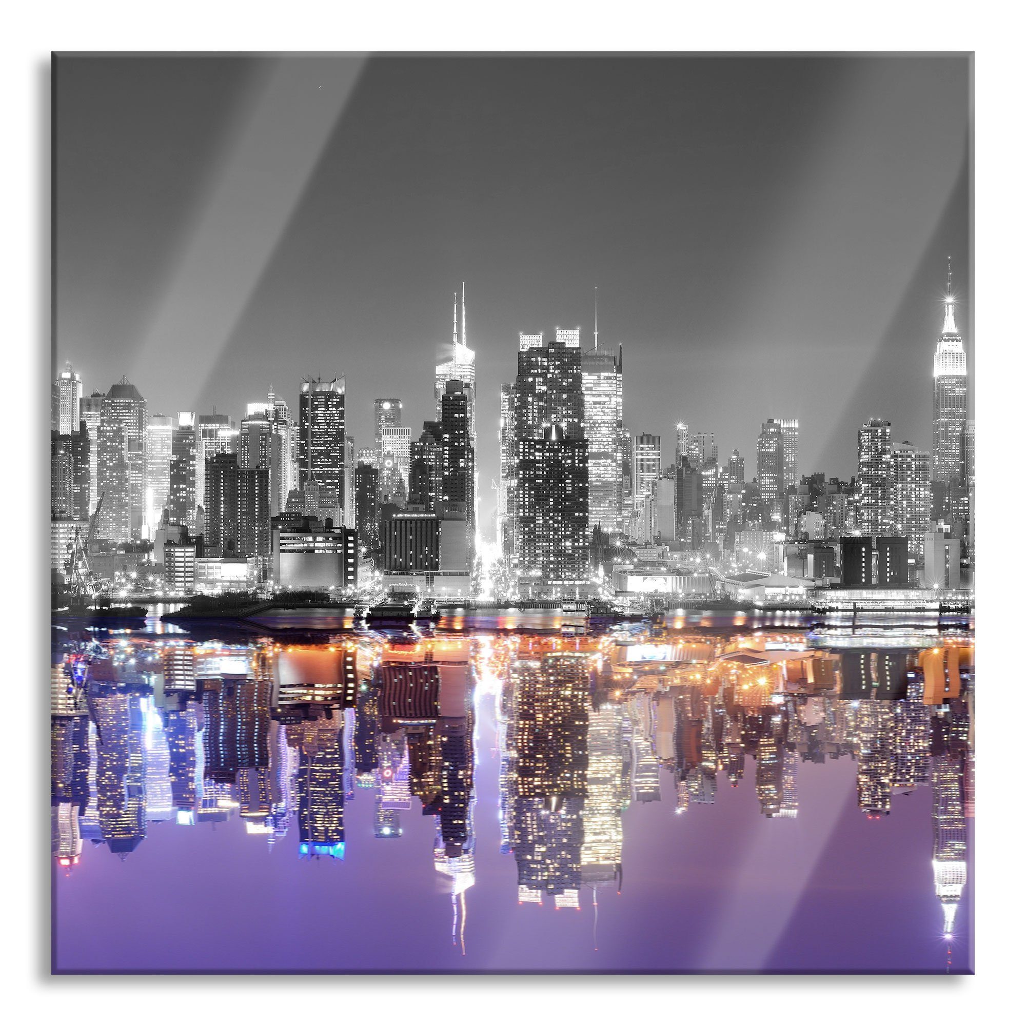 Manhattan Skyline, Glasbild Skyline Pixxprint St), Glasbild inkl. Manhattan aus Abstandshalter Echtglas, (1 Aufhängungen und