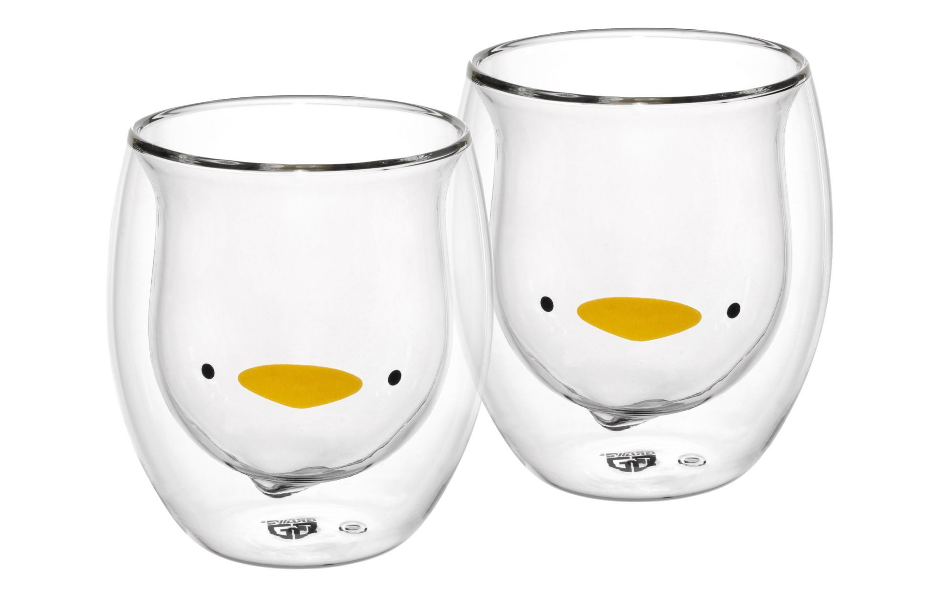 GRÄWE Thermoglas, Glas, Doppelwandige-Thermogläser, 285ml, 2er Set, Motiv Ente