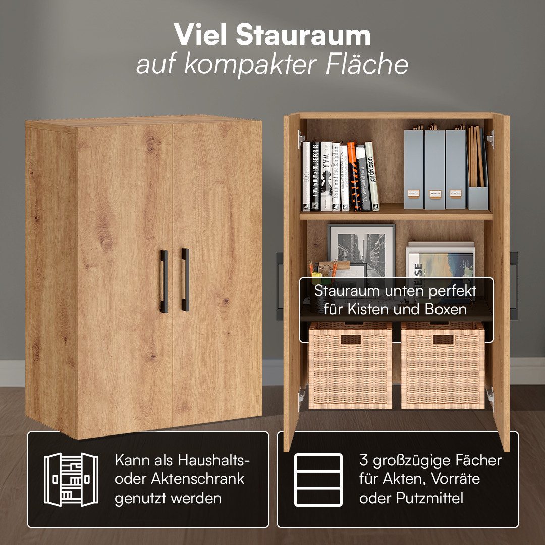 Bellamio Mehrzweckschrank Apol 88 cm hoch (3 Fächer, Eichenoptik) Büroschrank verfügbar mit & ohne Schublade