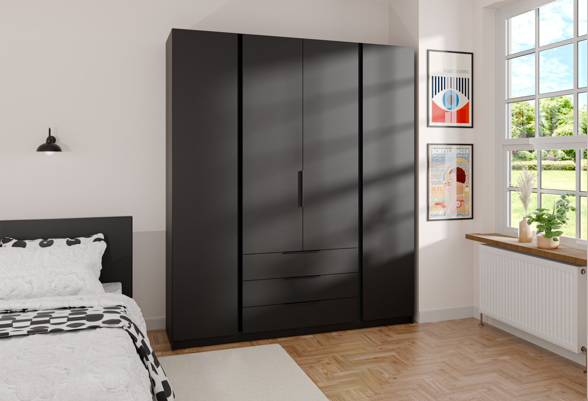 Selsey Kleiderschrank KAJA 4-türig mit Soft-Close, Kleiderstange und 11 Regalfächern, 200 cm