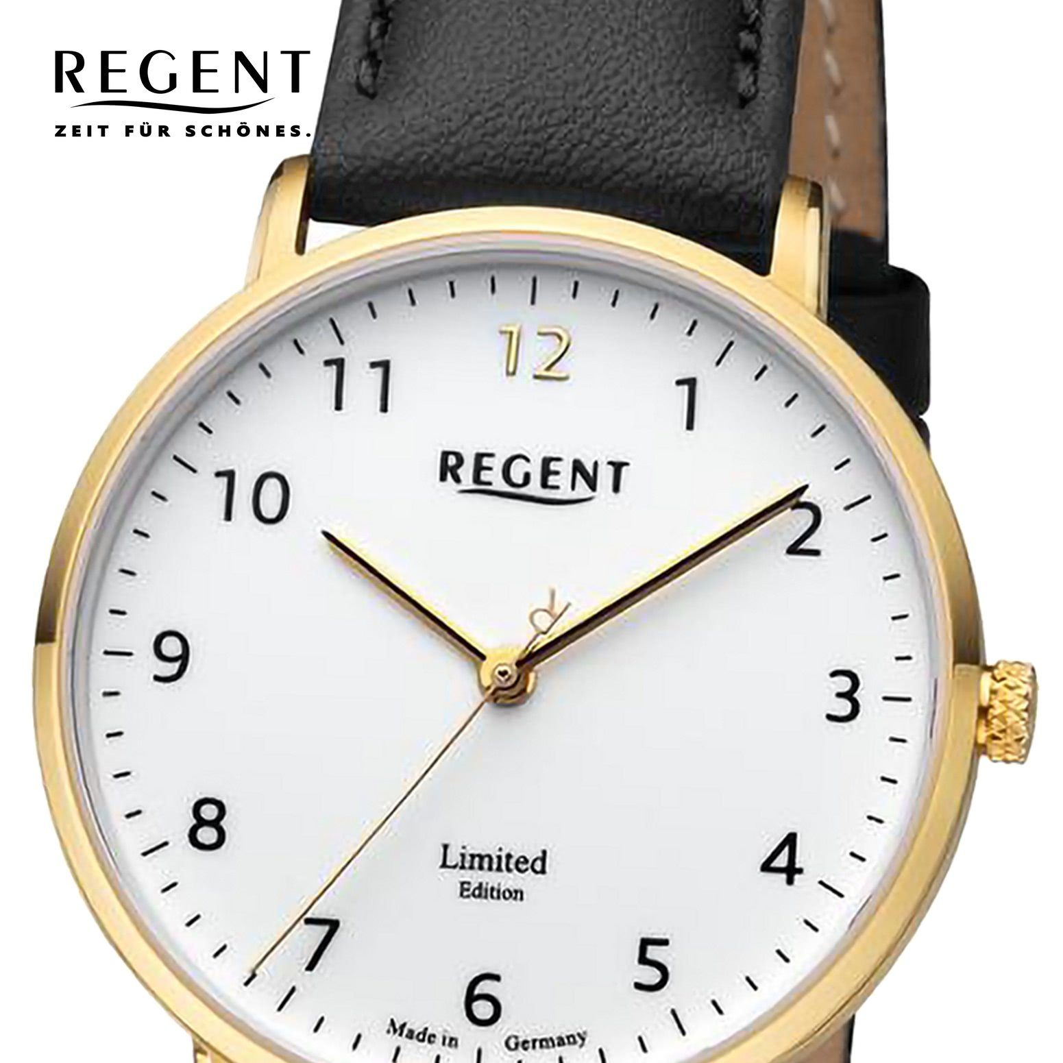 Armbanduhr extra Quarzuhr Armbanduhr Saphirglas Regent groß Damen Analog, (ca. Regent Lederarmband, 32mm), rund, Damen