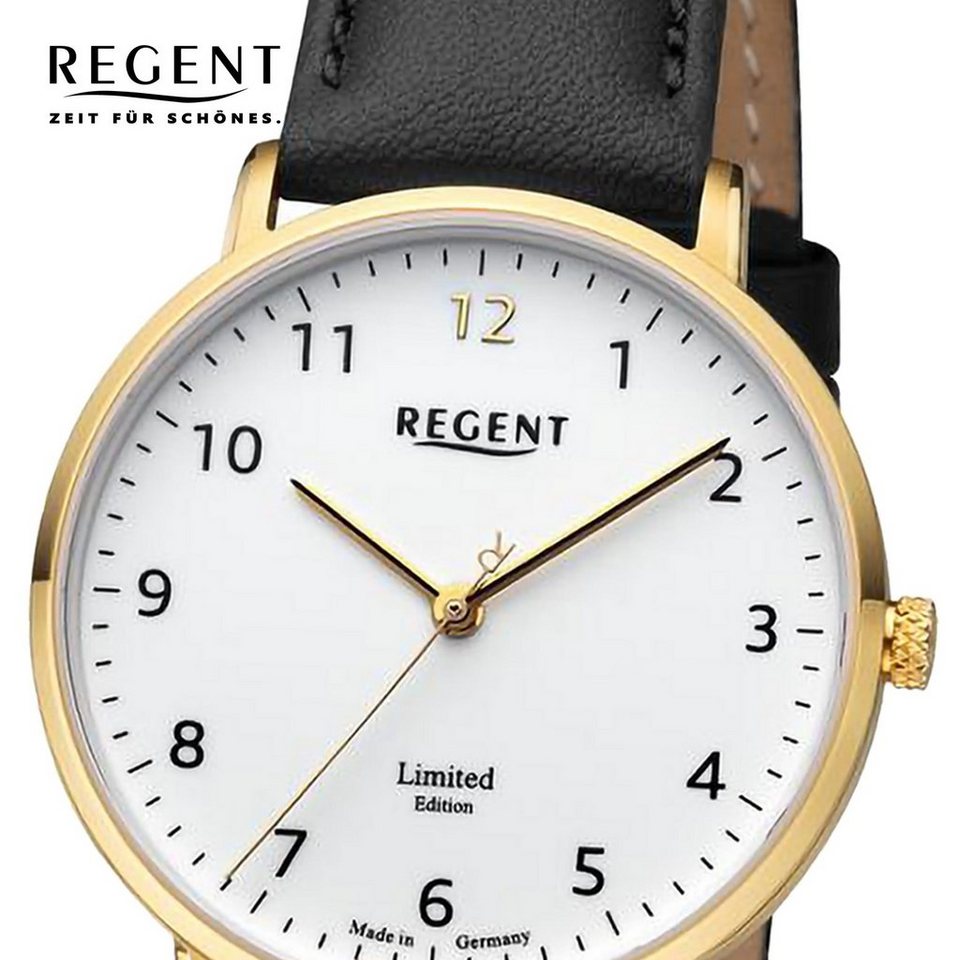 Regent Quarzuhr Regent Damen Armbanduhr Analog, Damen Armbanduhr rund,  extra groß (ca. 32mm), Lederarmband, Saphirglas
