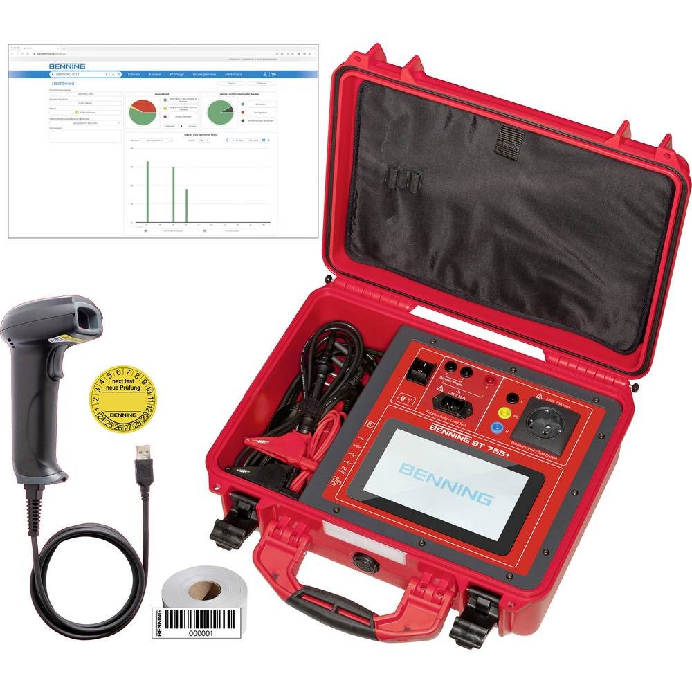 Benning Multimeter ST 755+ BTEC SET Gerätetester 10238249, mit Farb-Touchscreen, inkl. Koffer