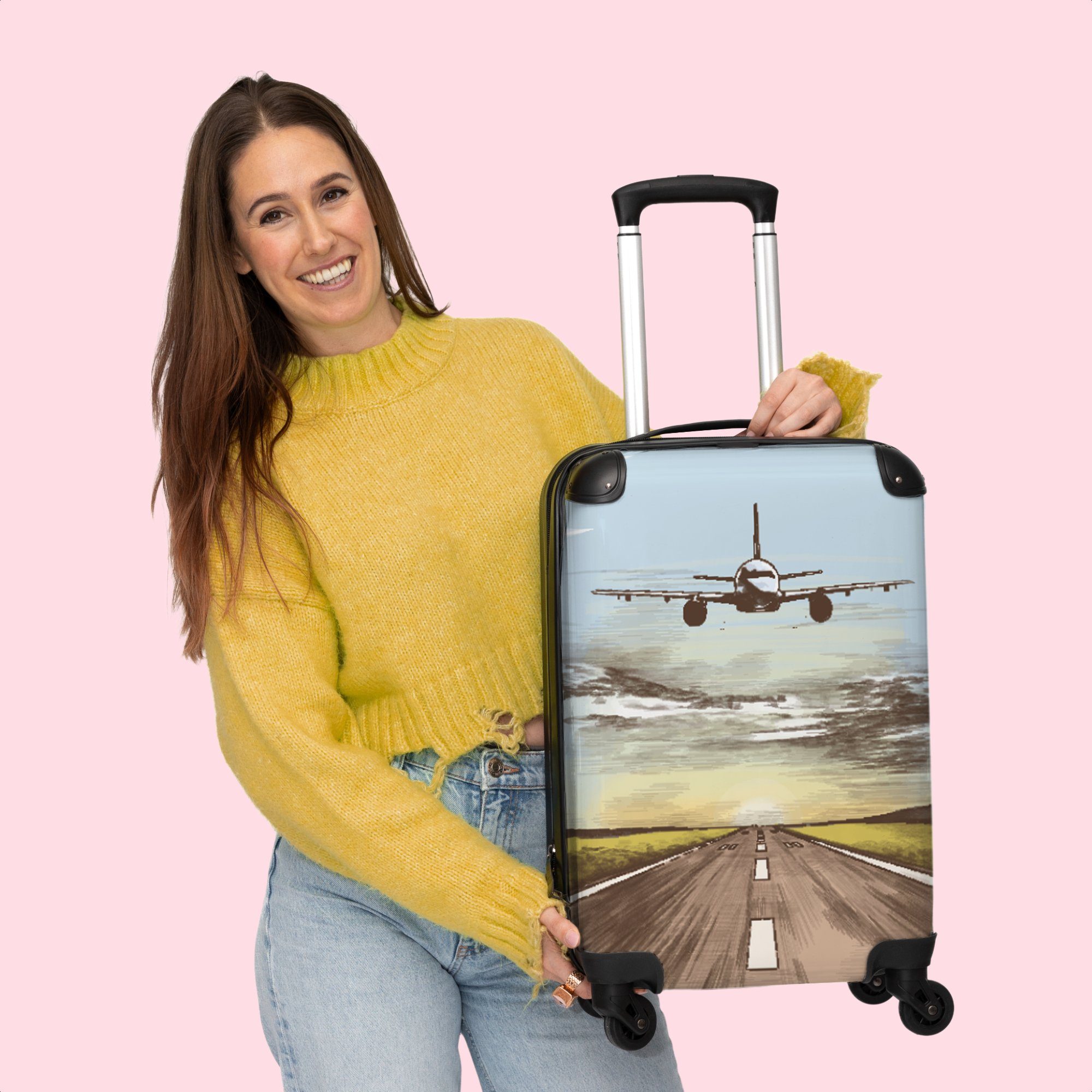 Reisekoffer Vintage, NoBoringSuitcases.com© Flughafen Handgepäck - 4 Flugzeug Rollen, 55x35x20cm Handgepäckkoffer Rollkoffer Sonnenuntergang mit - Trolley Cabin - - Kleine 4 Rollen