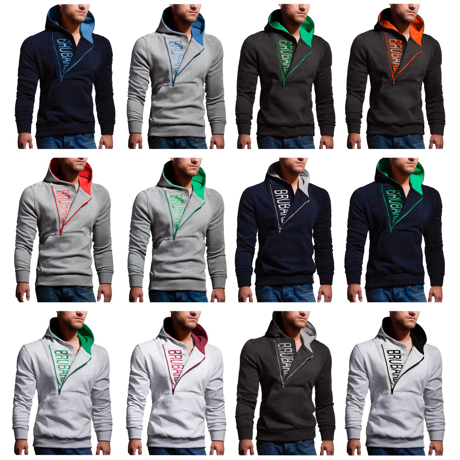 BRUBAKER Sweatshirt Herren Label Kapuzensweatshirt (1-tlg) Half Zip Hoodie günstig online kaufen