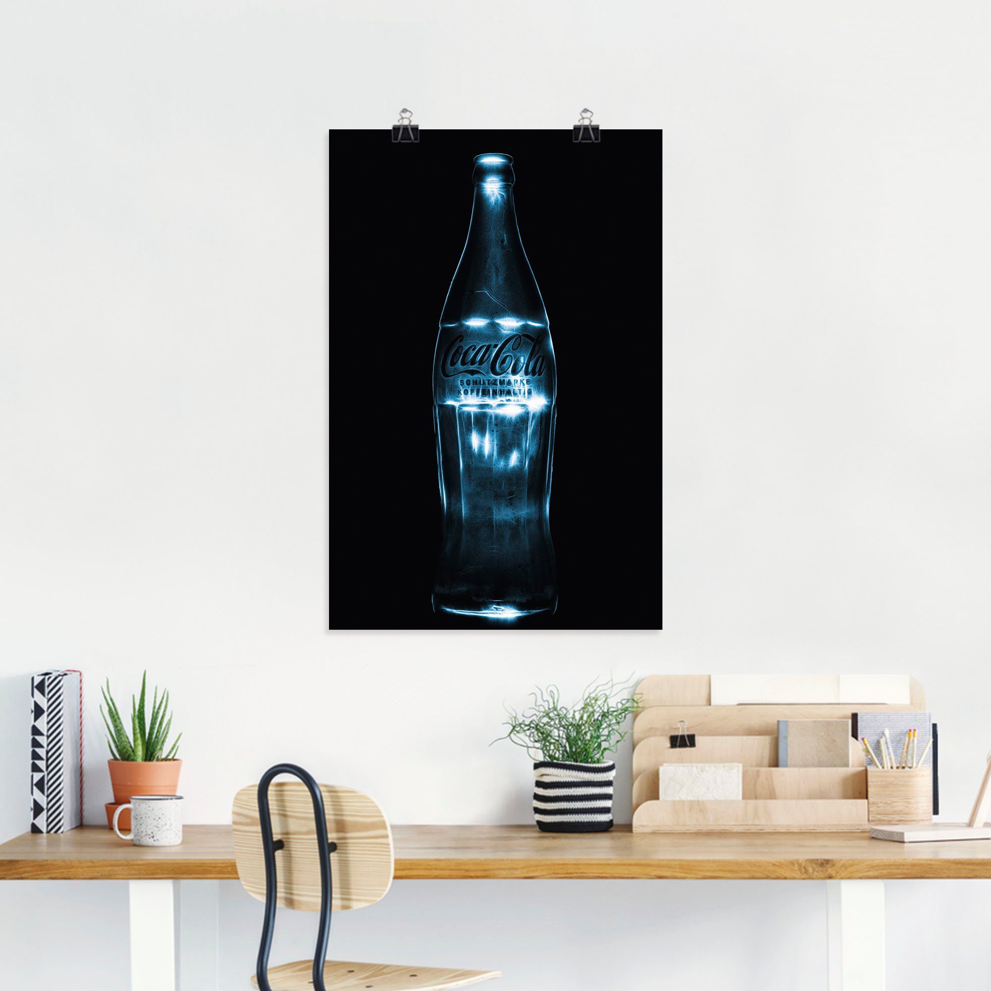 Wandaufkleber als Licht in Poster mit Getränke Leinwandbild, Wandbild Alubild, Artland just St), versch. Größen beleucht, coke (1 oder Colaflasche