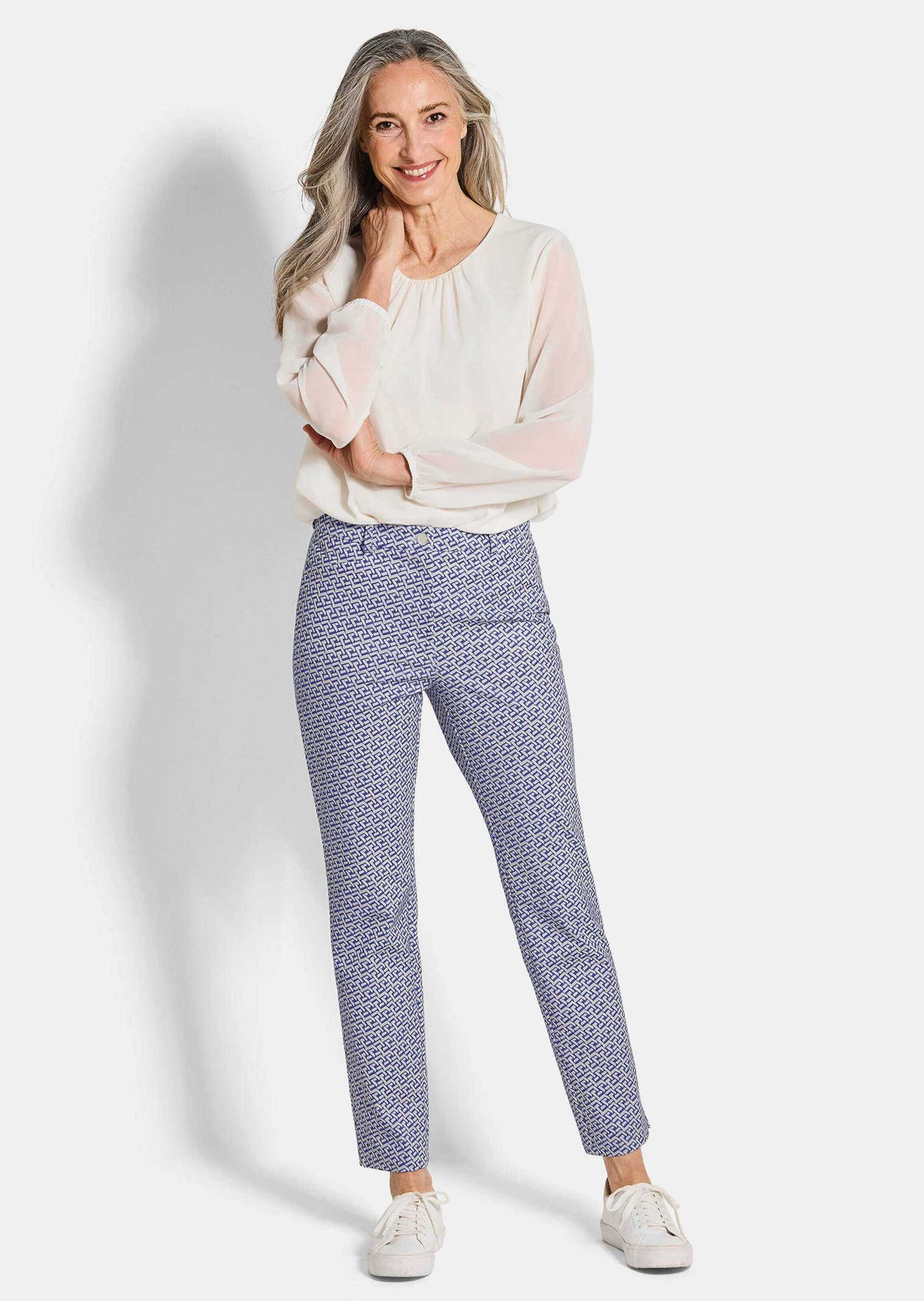 GOLDNER Stoffhose Kurzgröße: Slim Fit Printhose mit hohem Bund Stretchhose mit Formbund, Gürtelschlaufen, Reißverschluss, 7/8-Länge
