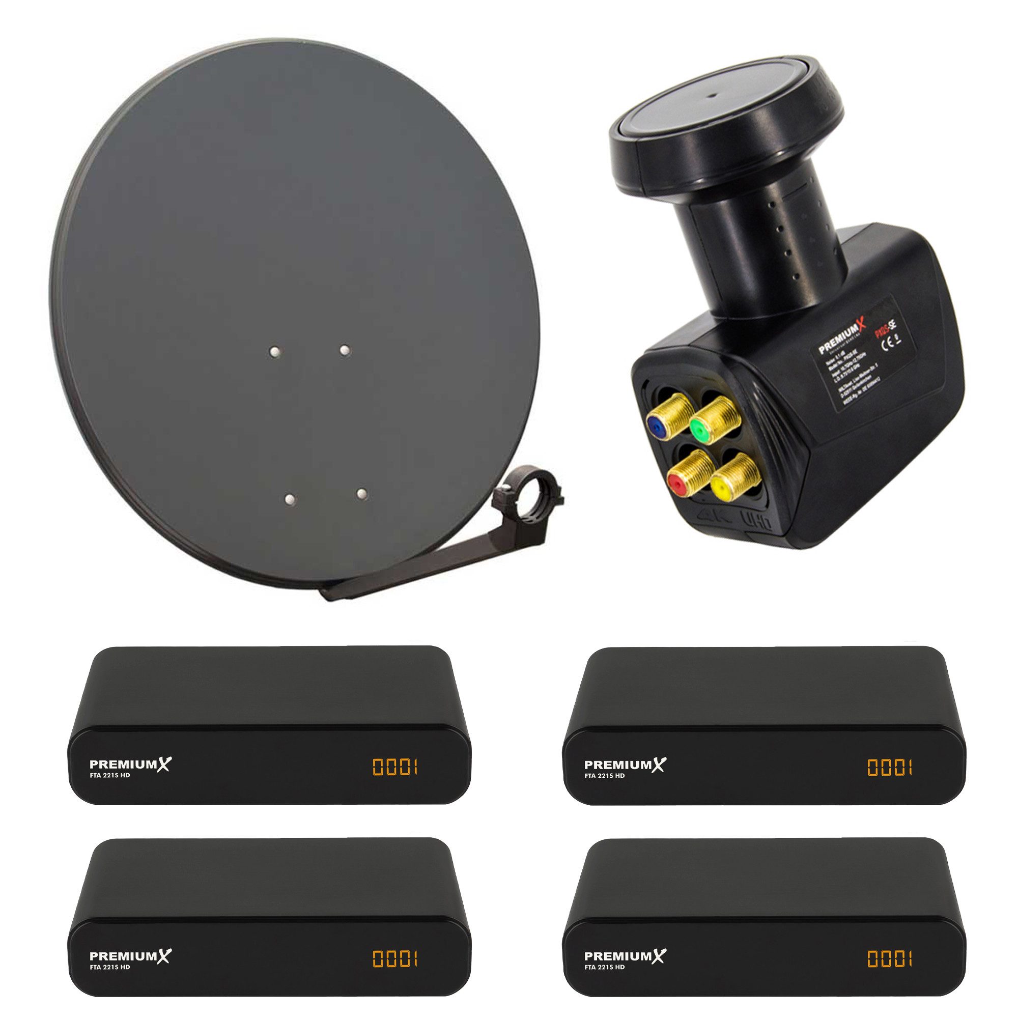 SAT Anlage 60cm Antenne Quad LNB 4x Satelliten-Receiver FullHD SAT-Antenne