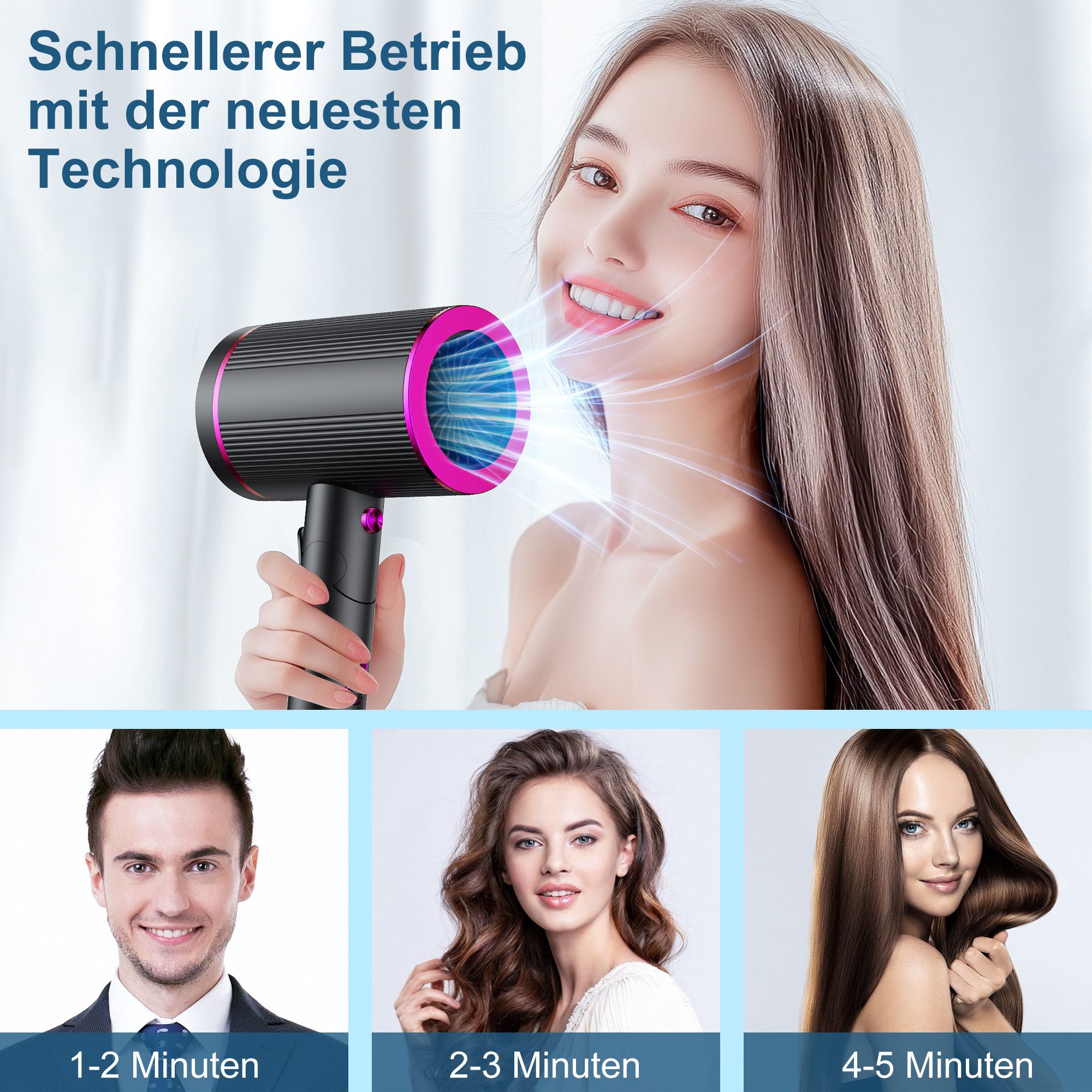 Forrlite Haartrockner Föhn,2026 Haartrockner Ionen mit Diffusor-Konzentrator-Düse, 2400W, 2400 W, Turbo-Ultra-Leise-Motor, föhn 4-in-1, Mit Heiß- und Kaltzyklus, 4, Heiz&2 Geschwindigkeitsstufen, mit Schnelle Aufheizung