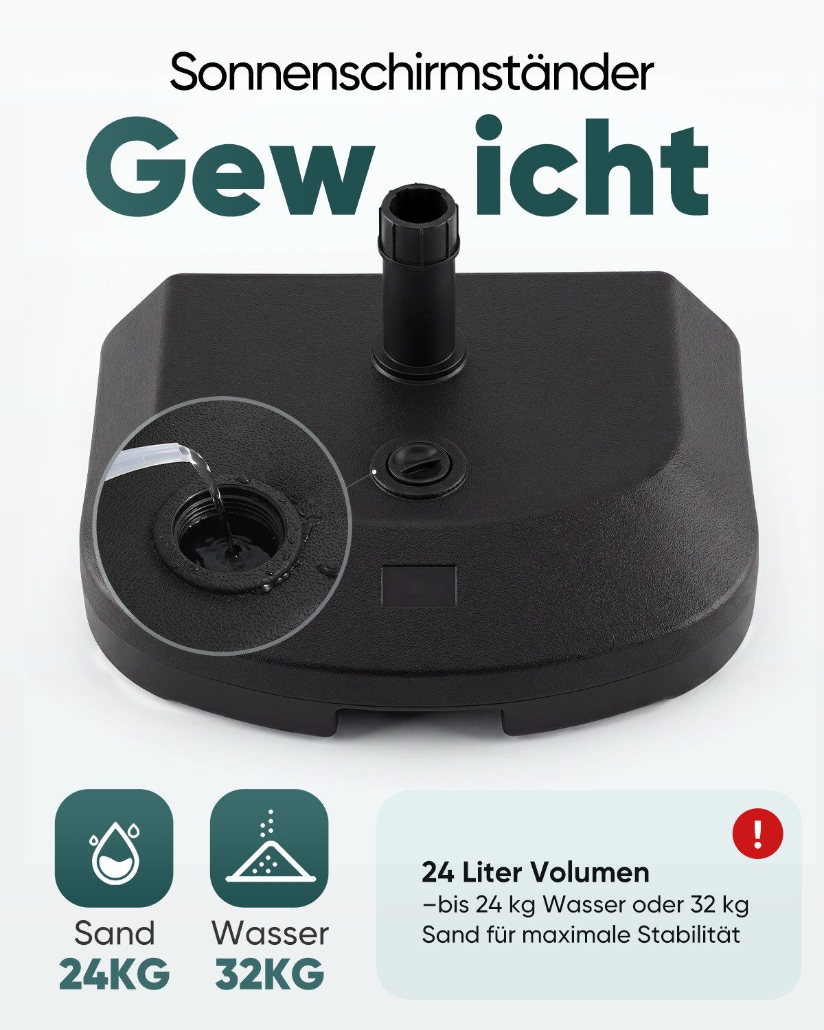 Sekey Kunststoffschirmständer Halbrunder Sonnenschirmständer 38mm, befüllbar mit 24 bis 32 kg