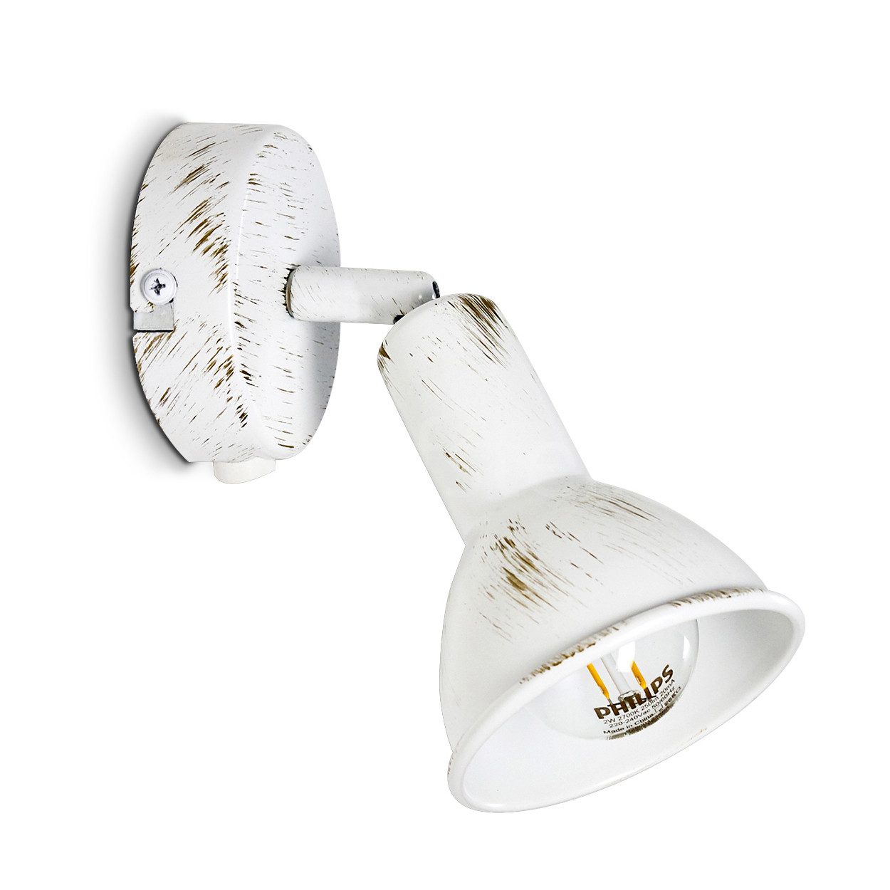 hofstein Wandleuchte »Celano« verstellbare Wandlampe aus Metall in Weiß/Gold, ohne Leuchtmittel, 1xE14, Wandspot im Retro/Vintage Design m. An-/Ausschalter am Gehäuse