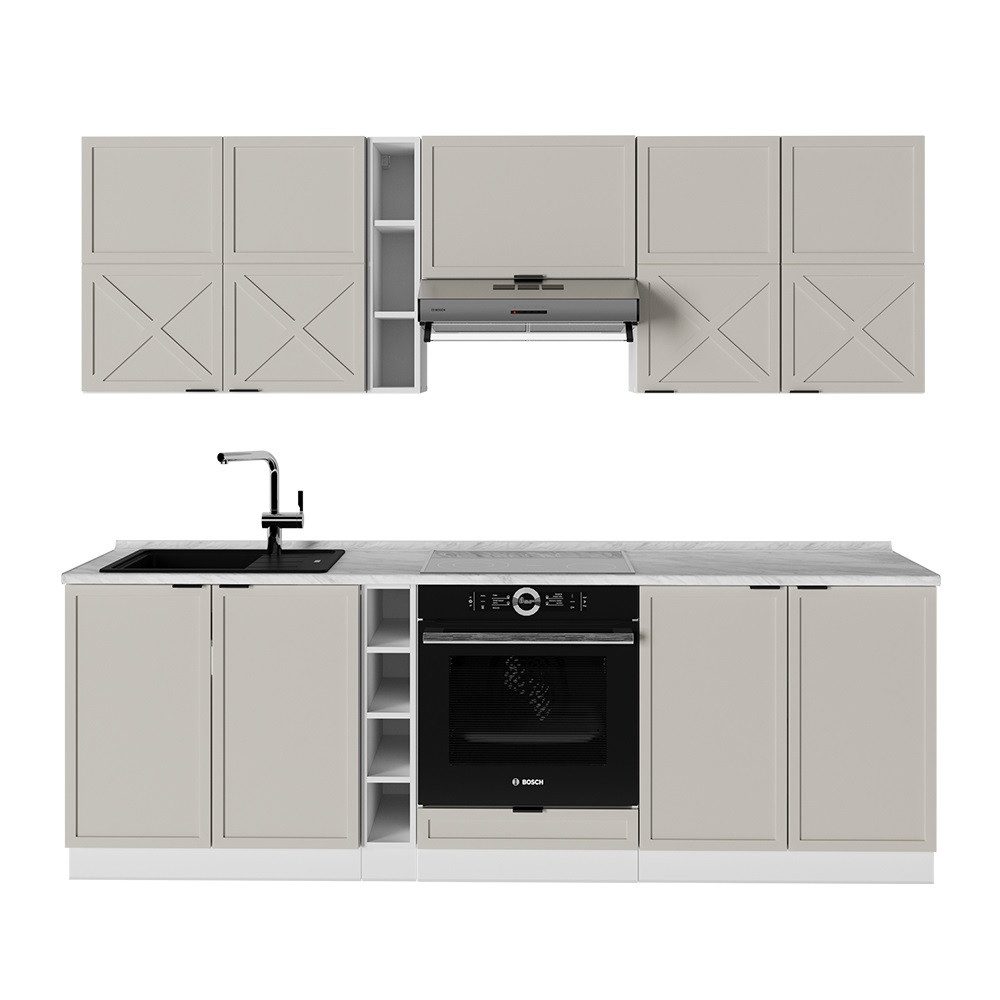 Vicco Küchenzeile Fame-Line, GrauBeige/Weiß/Weiß, 235 cm ohne Arbeitsplatte