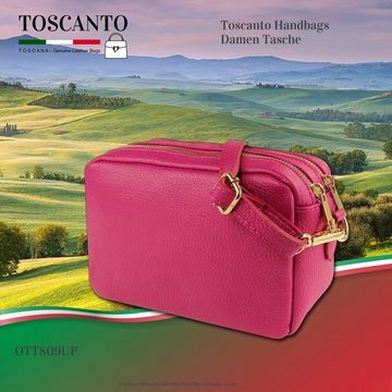 Toscanto Umhängetasche Toscanto Tasche pink Umhängetasche mittel (Umhängetasche), Damen Umhängetasche Leder, pink, Größe ca. 22cm
