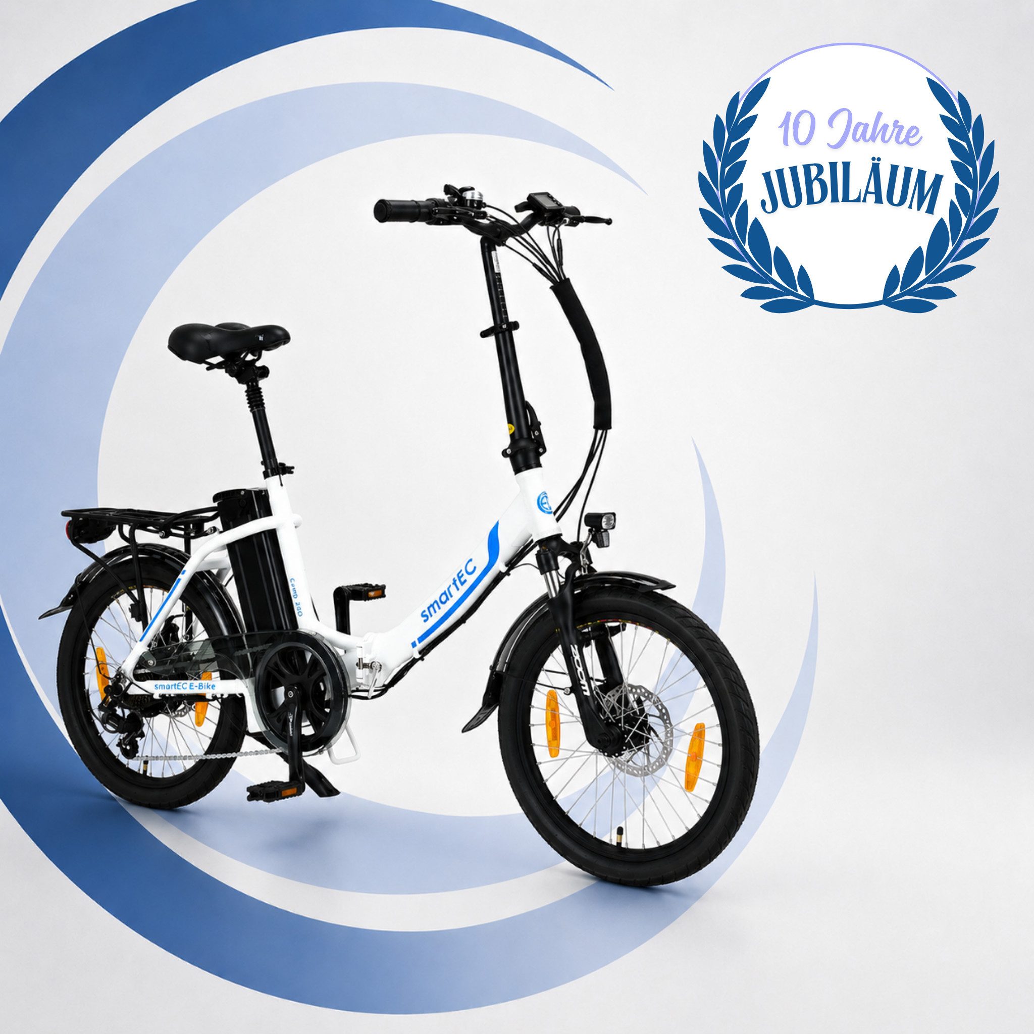 smartEC E-Bike Klapprad 20 Zoll E-Faltrad Camp-20D Pedelec Weiß smartEC, 7 Gang Shimano Tourney Schaltwerk, Kettenschaltung, Hinterrad-Nabenmotor, 562.00 Wh, (1 Paket, 6 tlg., Akku mit Ladegerät), Damen/Herren Unterstützung 25 km/h Anfahrhilfe Scheibenbremse StVZO