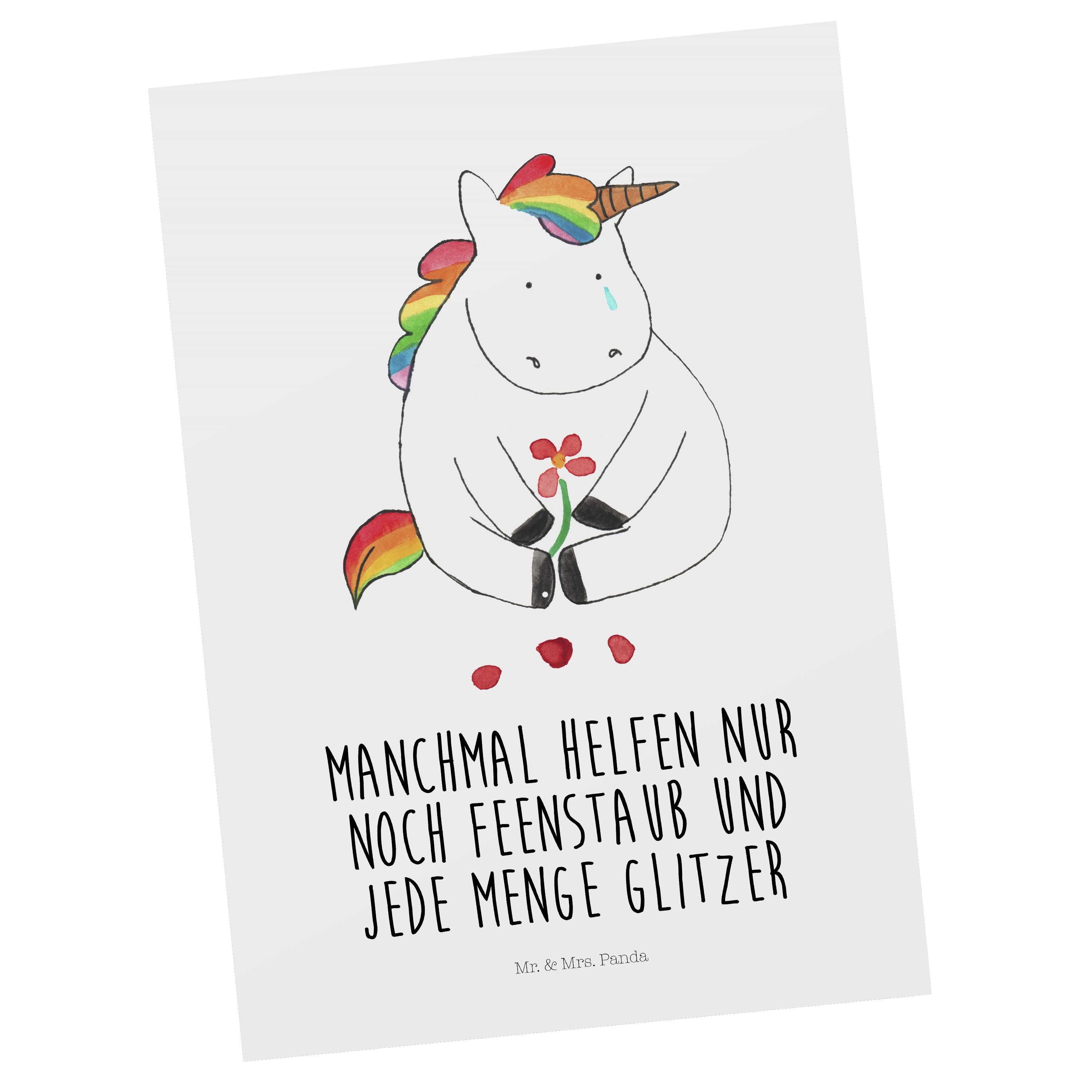 Mr. & Mrs. Panda Postkarte Einhorn Traurig - Weiß - Geschenk, Geschenkkarte, Einhörner, Liebe, E