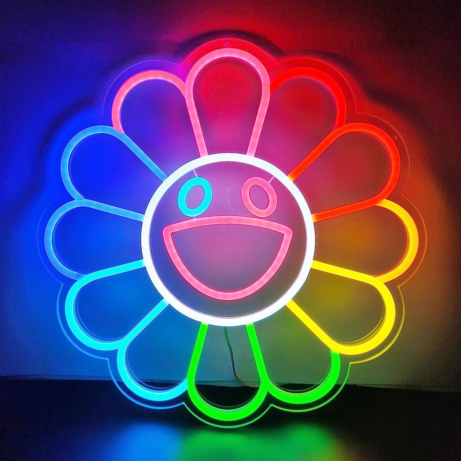JIBENNEON LED-Dekofigur LED Neon Smiley-Gesicht, USB-betriebenes LED Acryl Schild, für Weihnachtswanddekor,Männerhöhle,Kinderhochzeitsparty