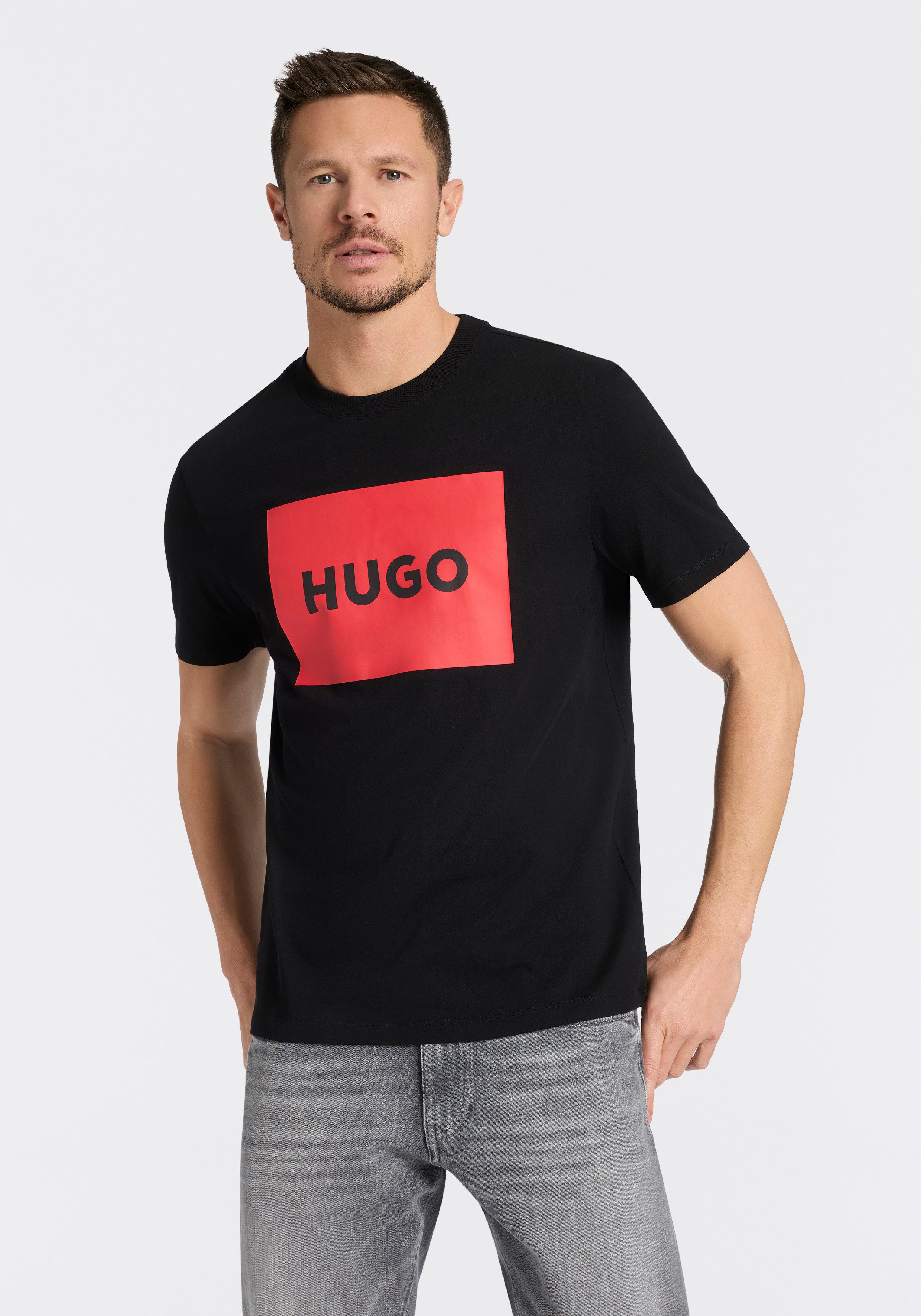 HUGO T-Shirt Dulive Rundhalsausschnitt, Regular Fit, Basic Must Have, HUGO Logo Gummidruck