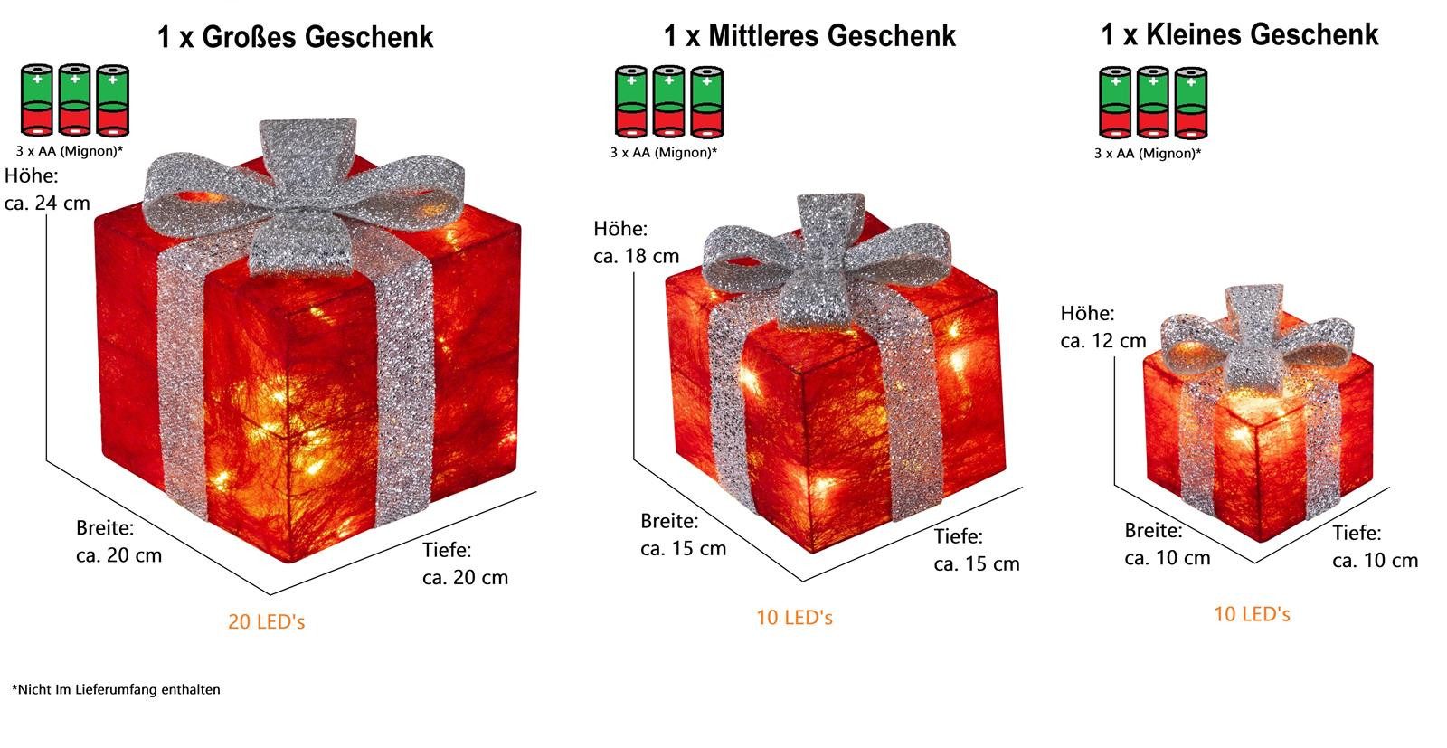 Bambelaa! LED Dekolicht Bambelaa! Led Deko Leucht Geschenk Boxen 3er Set inkl. Timer Funktion, Gelb