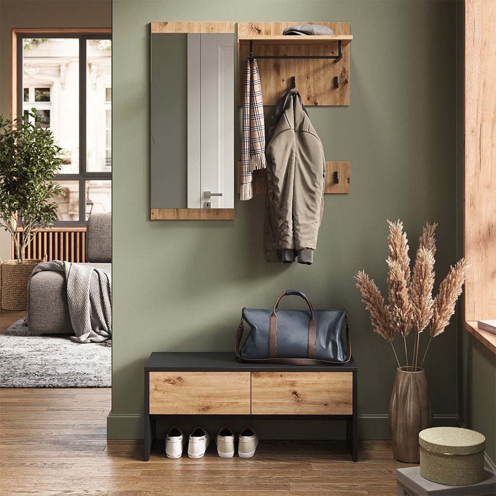 Vicco Garderoben-Set Selena, Anthrazit/Artisan, 90 x 40 cm 4 Teile, (4-St)