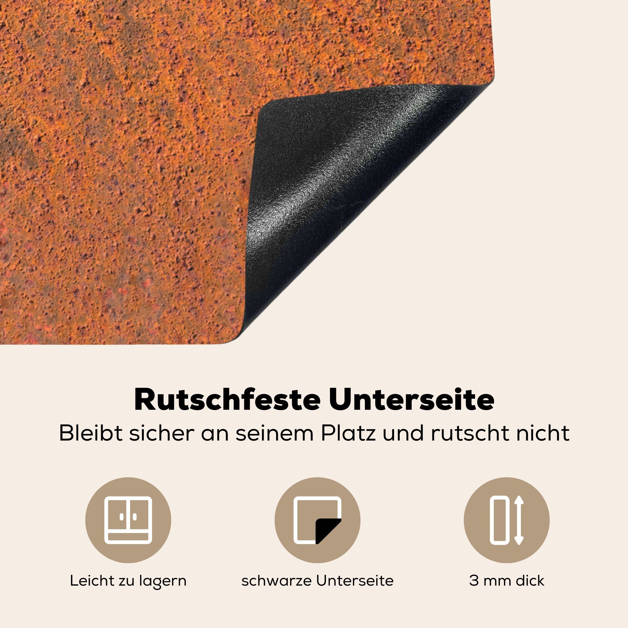 Induktionskochfeld tlg), Vinyl, 81x52 (1 für küche, Eisen Orange Ceranfeldabdeckung Rostdruck - Schutz Herdblende-/Abdeckplatte cm, - - MuchoWow Braun, die