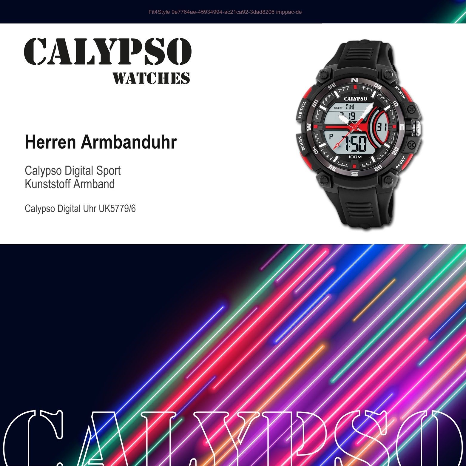 CALYPSO WATCHES Digitaluhr Calypso Herren schwarz, Sport Analog-Digital, Uhr Jugend Kunststoffarmband Armbanduhr rund, Herren, Jugend