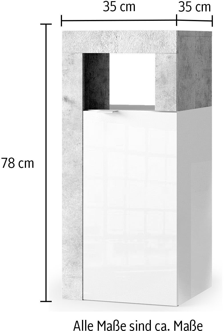 welltime Unterschrank Hamburg Höhe 78 cm, Breite 35 cm, Badkommode mit 1 Tür, Badezimmerschrank, dekorativer Rahmen, offenes Fach, Metallgriff – Bild 3 von 3