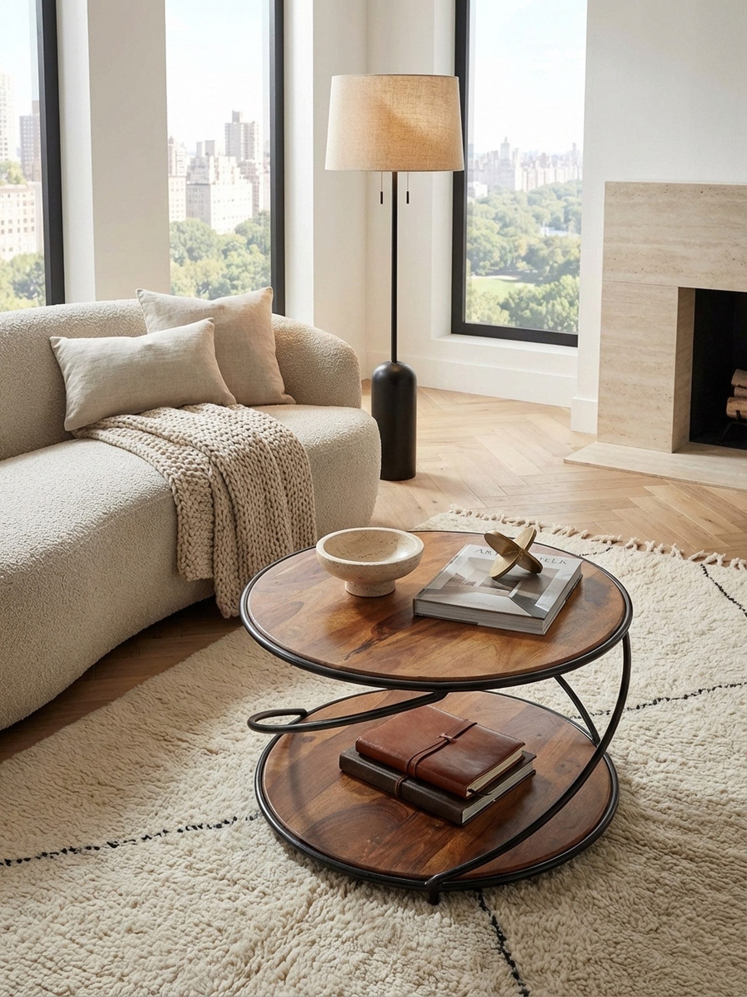 KADIMA DESIGN Couchtisch Couchtisch 58 cm Massivholz Metall Sofatisch Rund Wohnzimmertisch (Kleiner Tisch Beistelltisch Wohnzimmer Modern mit Stauraum), Design Wohnzimmertisch Kaffeetisch Massiv