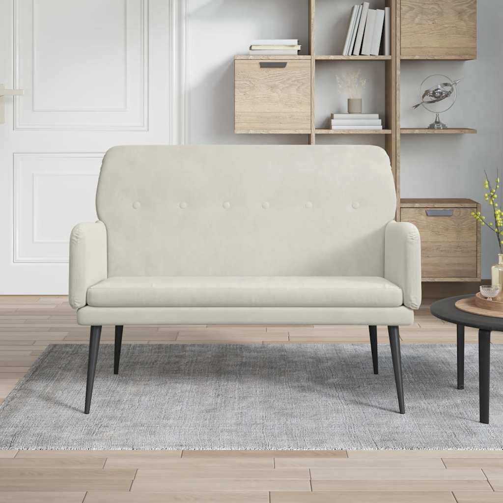 furnicato Sitzbank Creme Samt 108 x 79 x 79 cm mit Metallgestell (1-St), Gepolsterte Loungebank mit schräger Lehne und Massivholz-Elementen