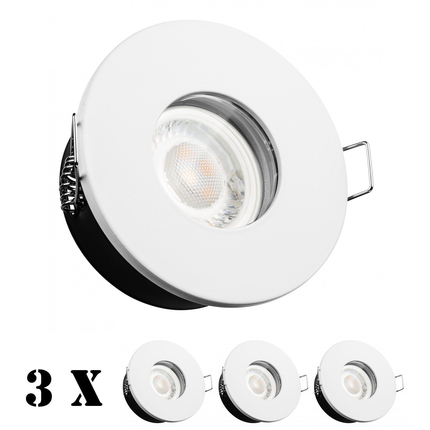 LEDANDO LED Einbaustrahler 3er IP65 LED Einbaustrahler Set extra flach in weiß mit 5W Leuchtmitte | Strahler