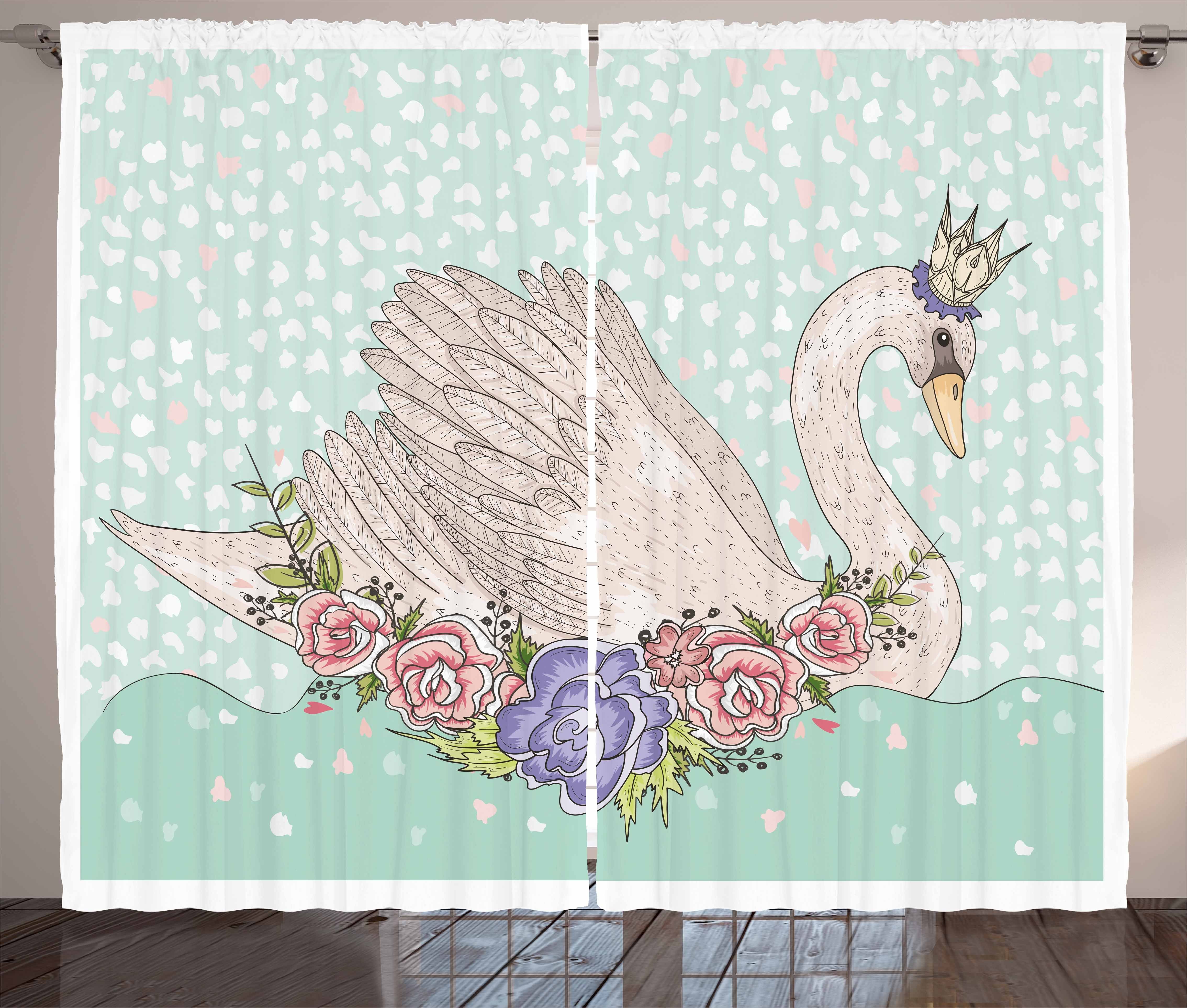 Gardine Schlafzimmer und Schwan Cartoon auf Wasser Schlaufen Abakuhaus, mit Königin dem Haken, Kräuselband Vorhang