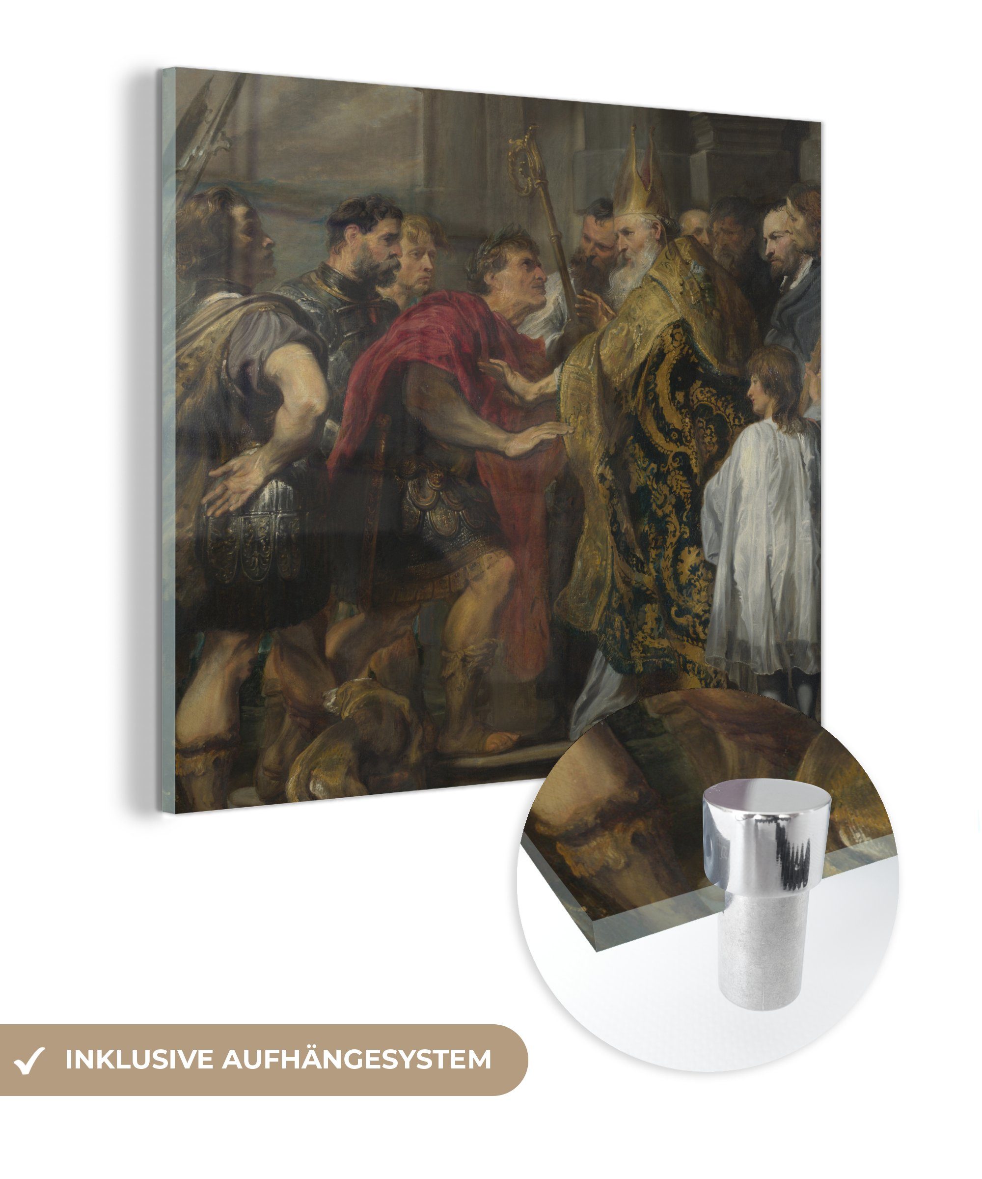 MuchoWow Acrylglasbild Der heilige Ambrosius, der Theodosius aus dem Mailänder Dom aussperrt, (1 St), Glasbilder - Bilder auf Glas Wandbild - Foto auf Glas - Wanddekoration