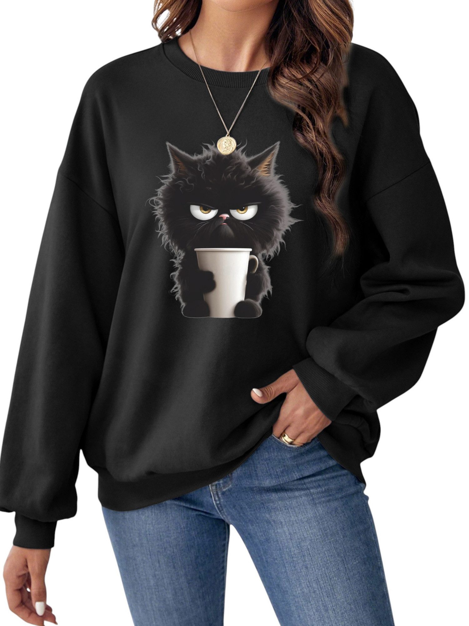 PYLIKE Sweatshirt Lockeres Damen Oversized Sweatshirt, Lässiger mit Dropped Shoulders Bequem für Herbst & Winter