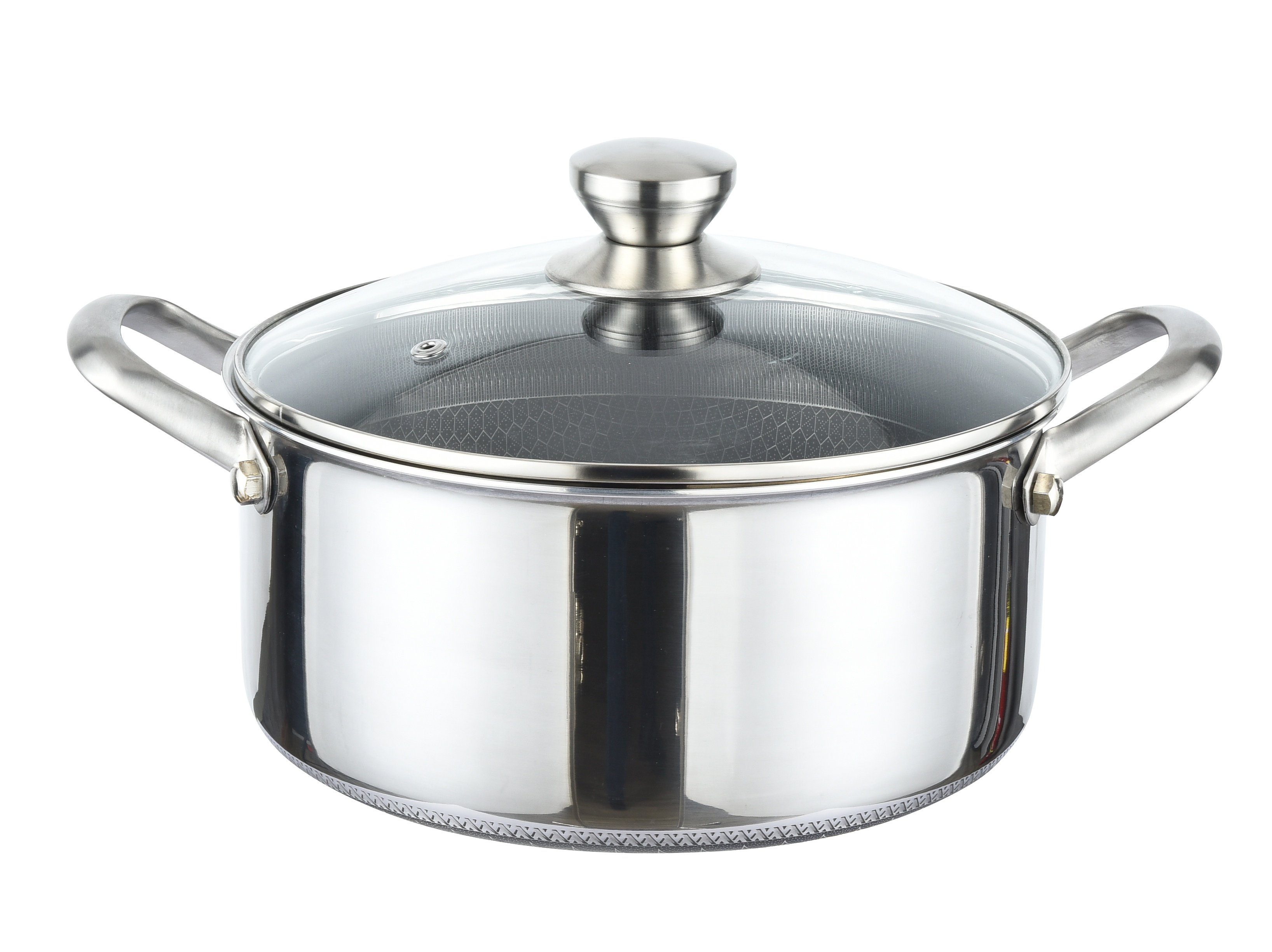 Cheffinger Topf-Set Kochtopf Topf Ø28cm Massiv Edelstahl mit Glasdeckel Induktion, Material: Glas, Edelstahl (Set bestehend aus 1 Topf und 1 Deckel)