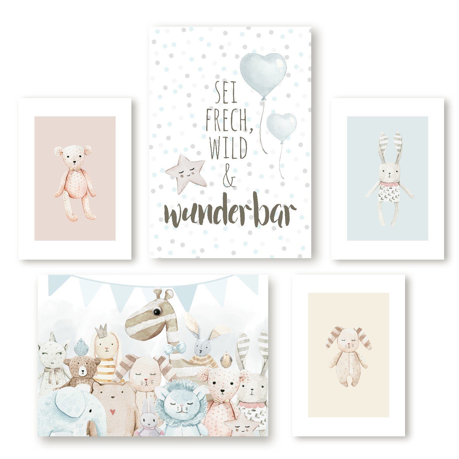homestyle-accessoires Poster Kinderbilder Kinderzimmer Bilderset SEI FRECH, WILD & WUNDERBAR, (5 St), - Ohne Bilderrahmen - sorgfältige & sichere Verpackung. € 35,00