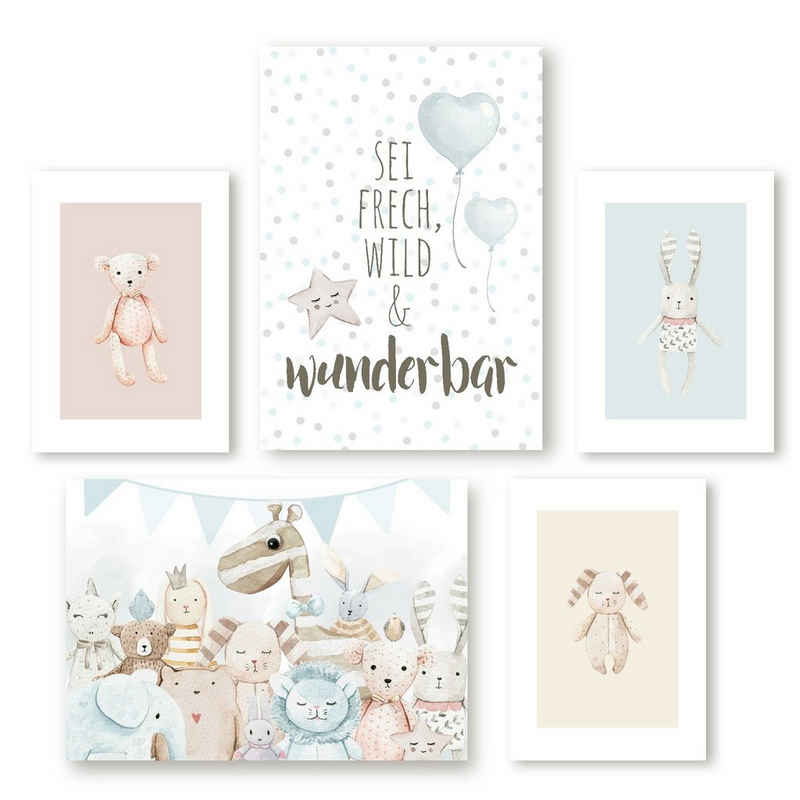 homestyle-accessoires Poster Bilderset SEI FRECH, WILD & WUNDERBAR DIN A3/A4 Prints, (5 St), Ohne Bilderrahmen