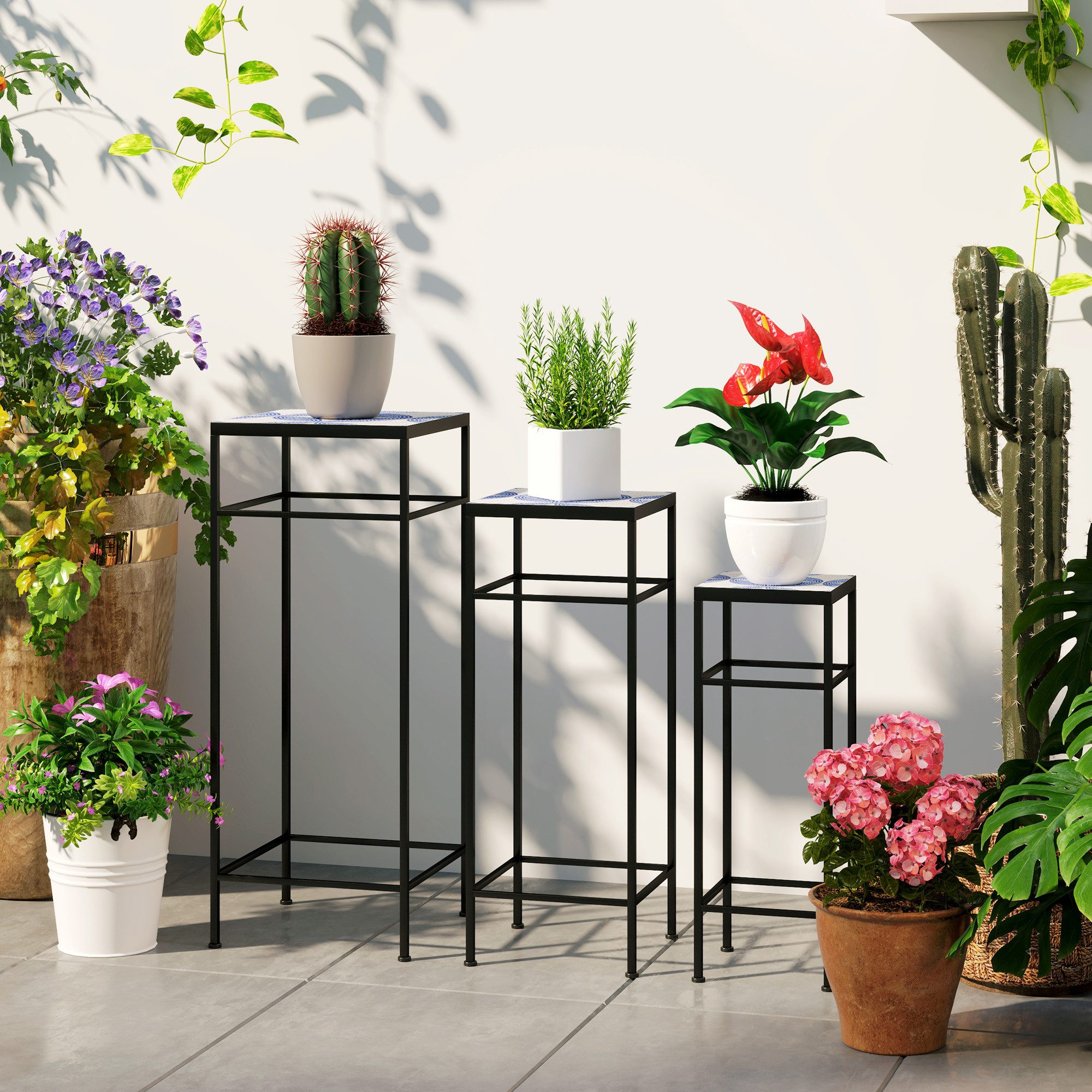 Outsunny Blumenständer 3er-Set, 71 cm hoch, günstig online kaufen