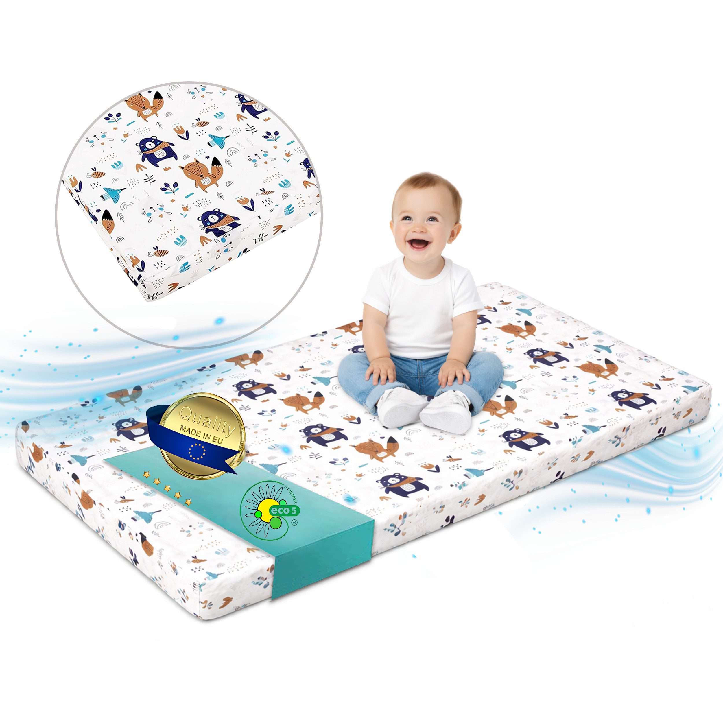 Kindermatratze Babymatratze mit Baumwollbezug, waschbar & rollbar–Allergikergeeignet, Best for Kids, 6 cm hoch